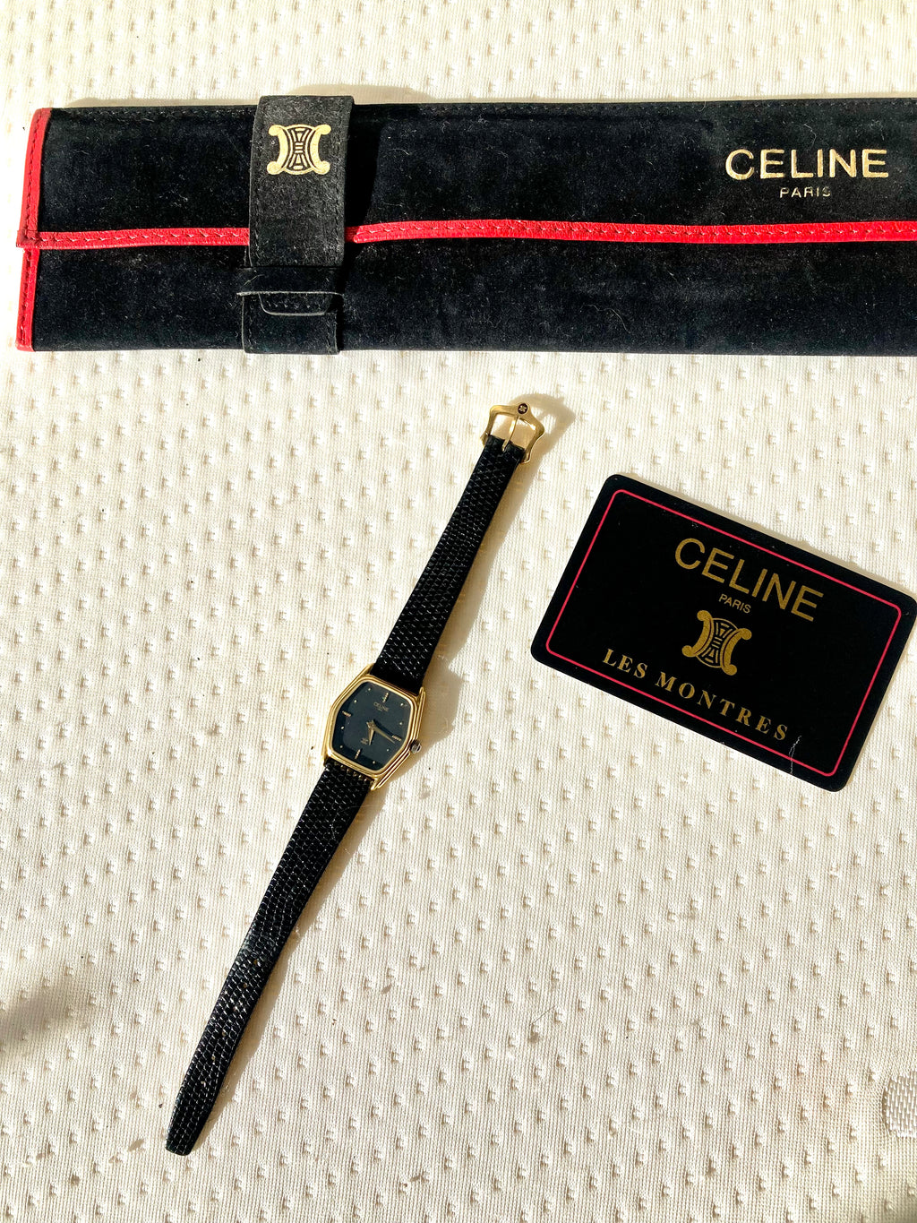 CELINE Black x Gold Hexagon Horse Carriage Watch