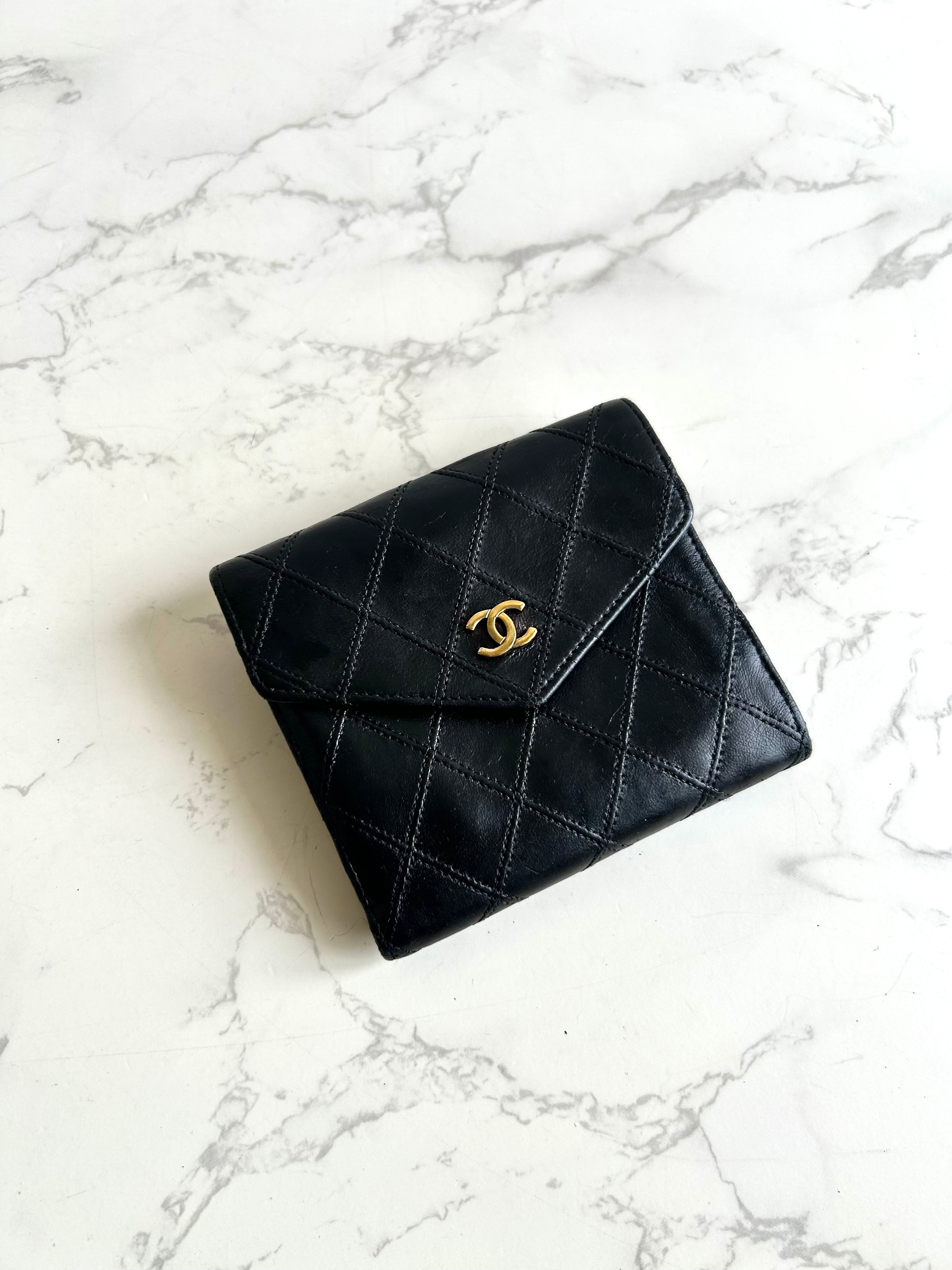 Chanel黑金色雙面小羊皮革短夾 皮夾 錢包