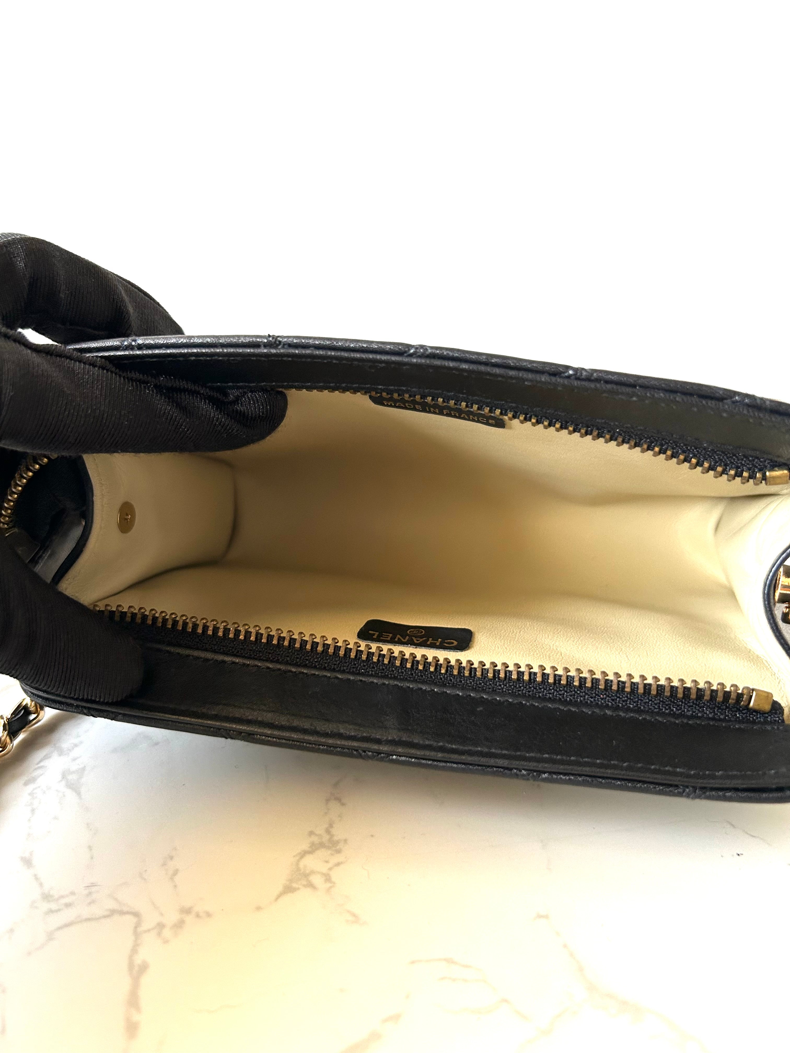 CHANEL rare black plaid small gold buckle bag/side bag/crossbody bag/clutch bag