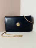 CELINE rare gold Arc de Triomphe badge dark blue leather small bag / side bag / oblique bag