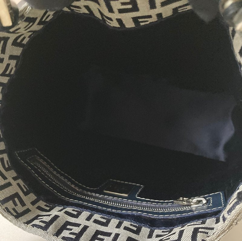 FENDI Zucchino blue and black old flower silver buckle small tote bag / underarm bag / side backpack