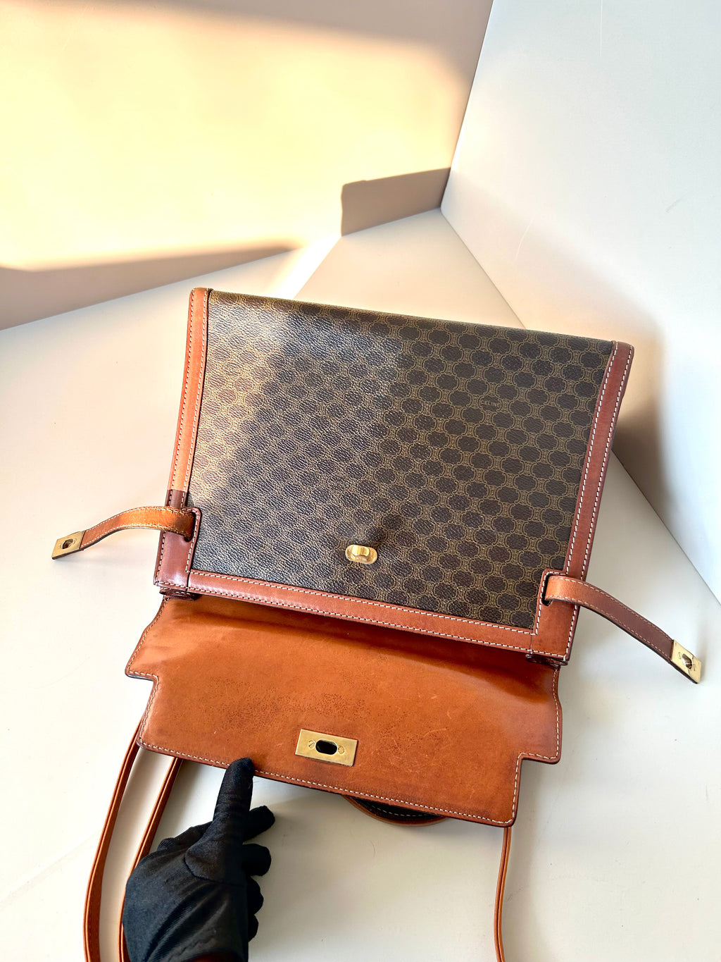 CELINE rare old flower Kelly / side bag / oblique backpack / handbag