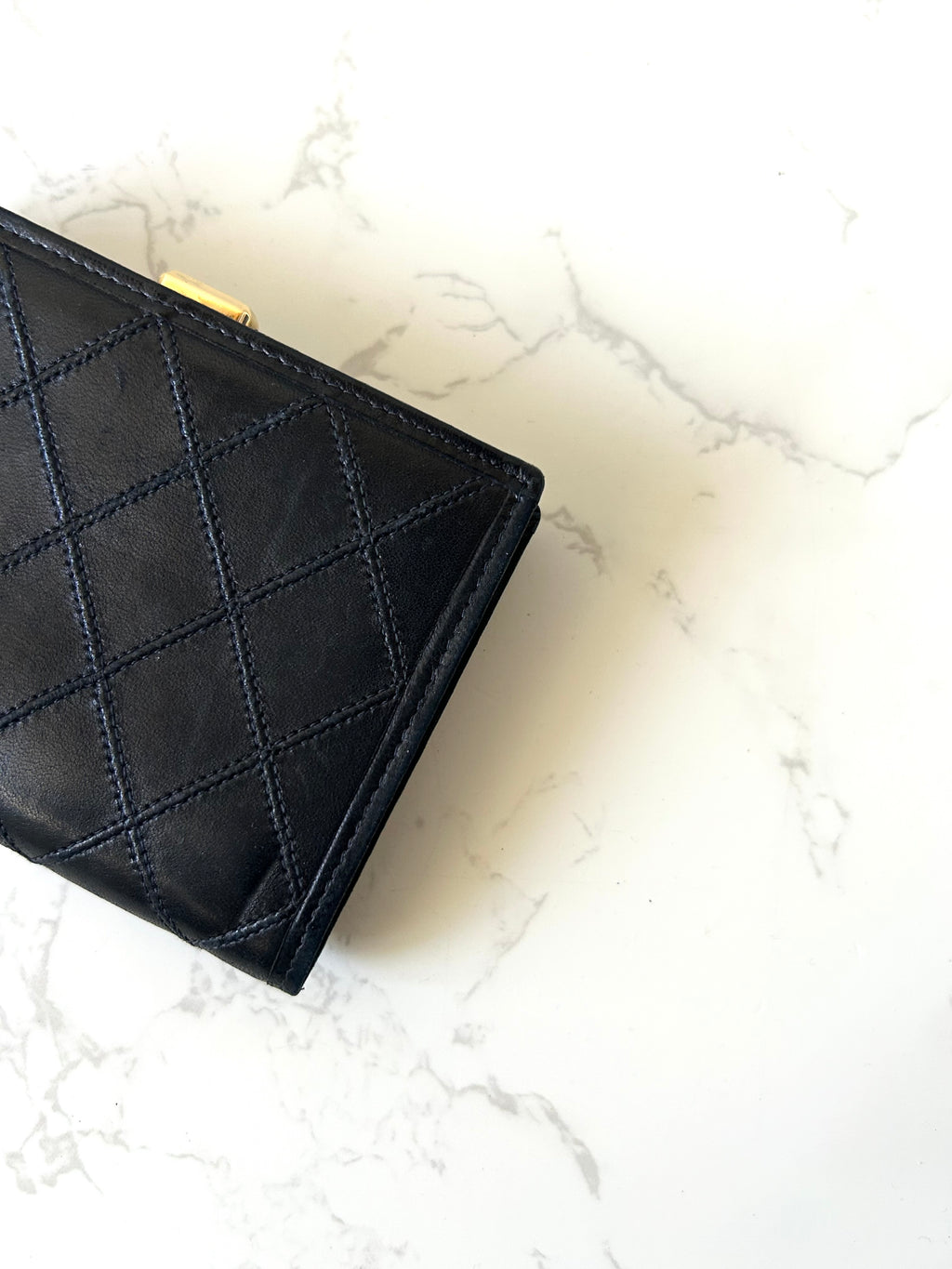 CHANEL rare black lambskin gold label short wallet / wallet