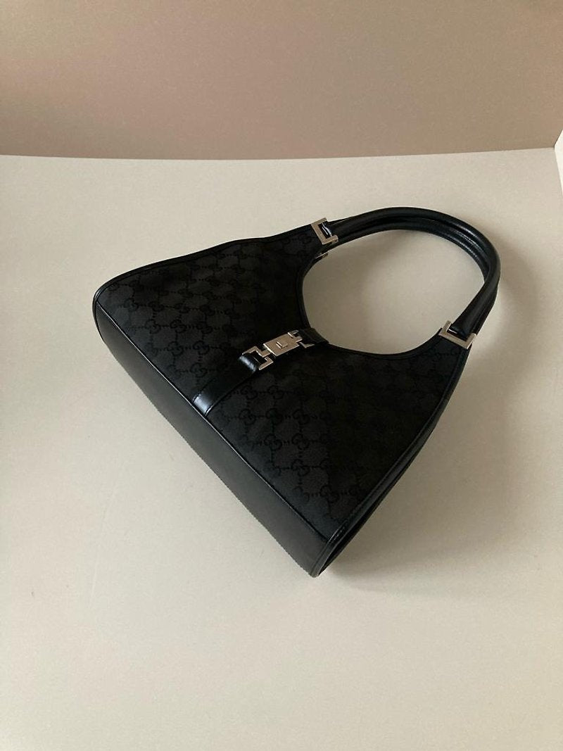 GUCCI Jackie black silver buckle old flower side backpack/shoulder bag