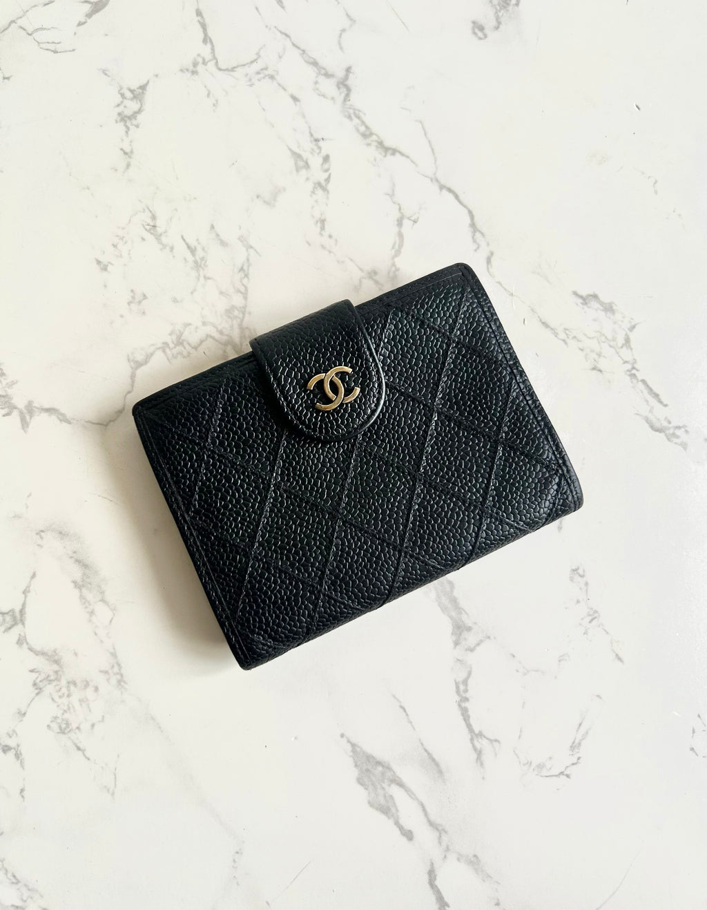 Chanel Black Caviar Leather Medium Wallet/Bifold Wallet/Wallet/Short Wallet