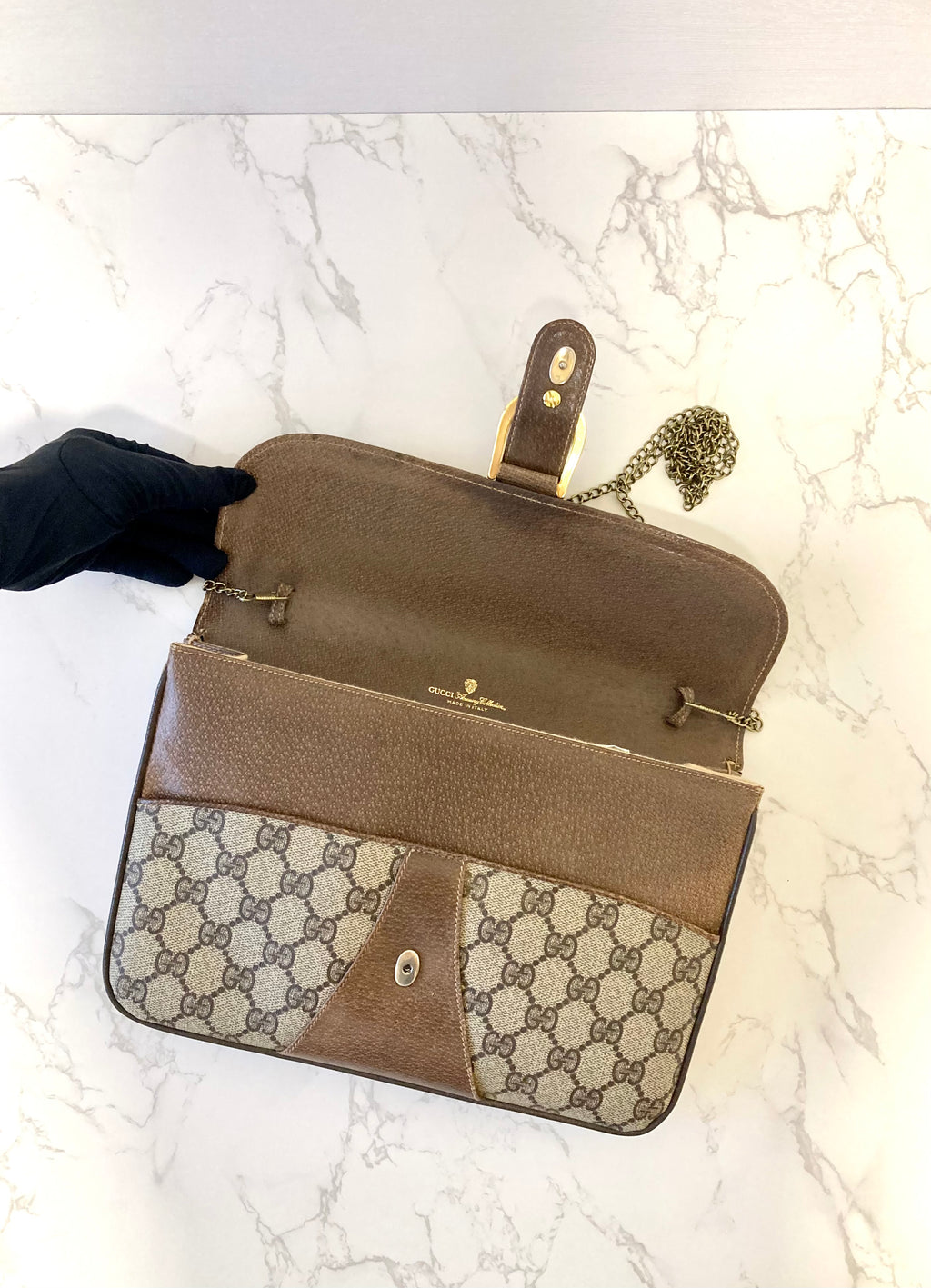 GUCCI Brown Monogram Horseshoe Shoulder Bag