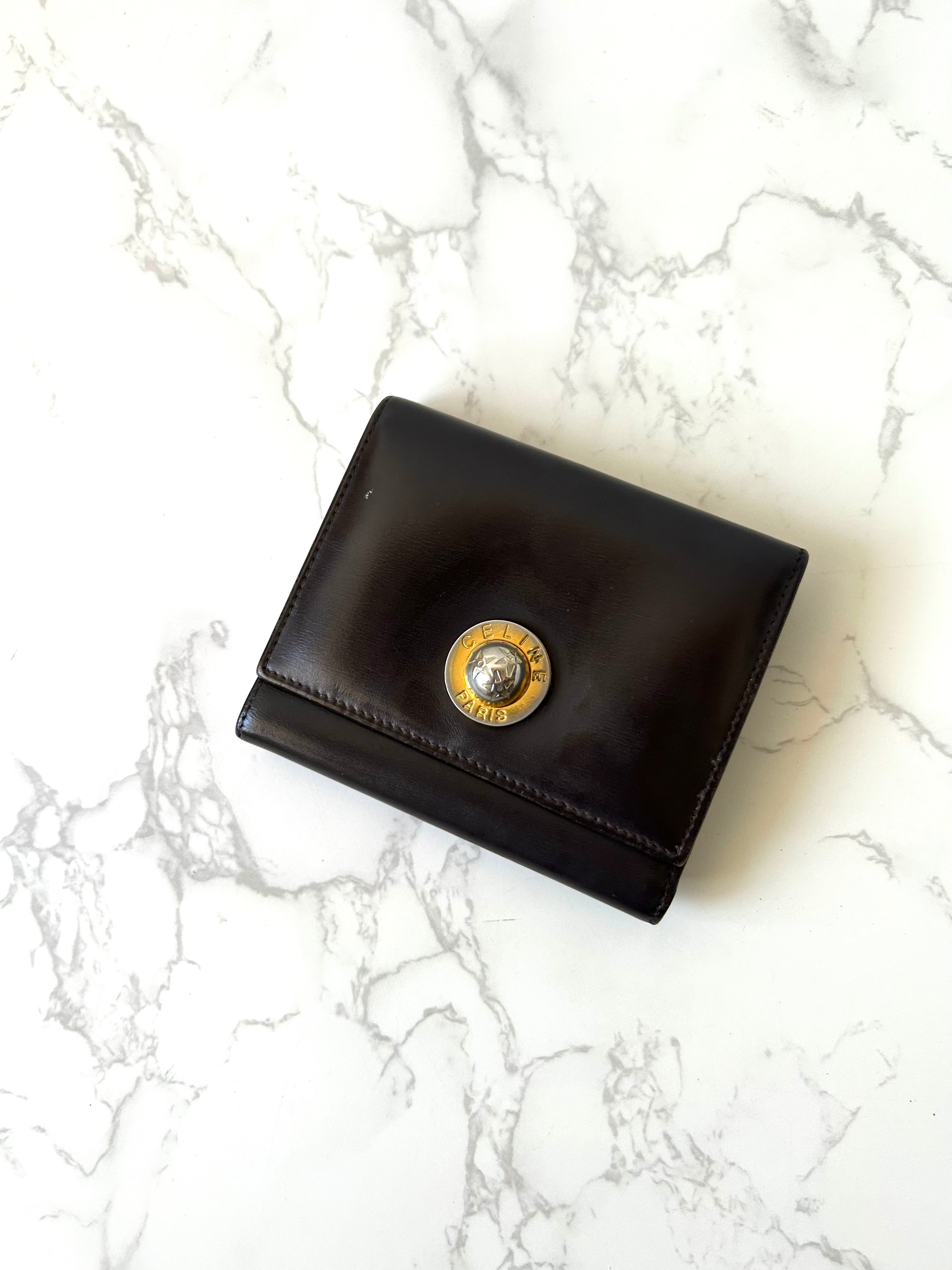 CELINE rare dark brown planet short wallet / wallet