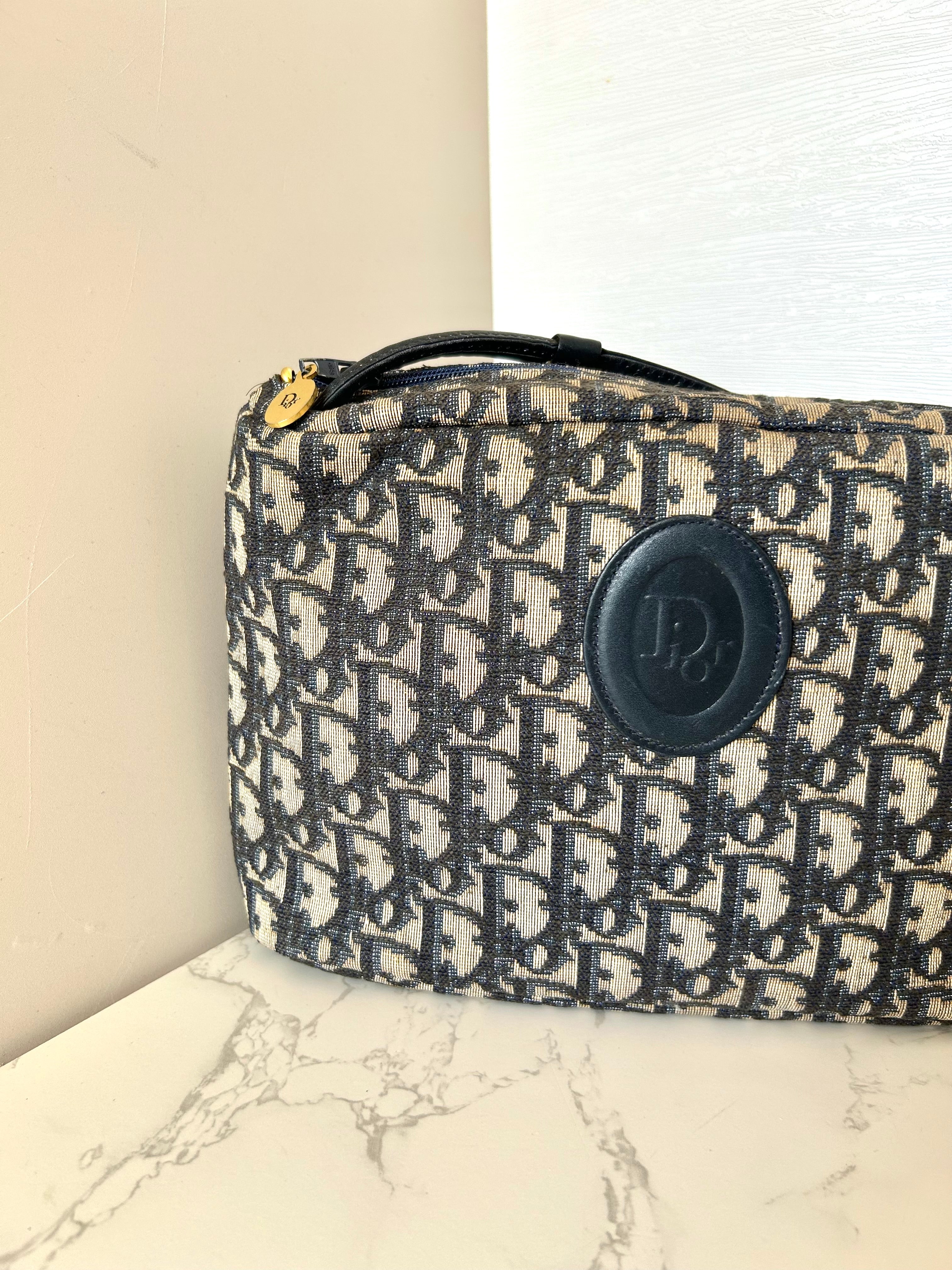 CHRISTIAN DIOR rare dark blue black old flower tofu shoulder bag