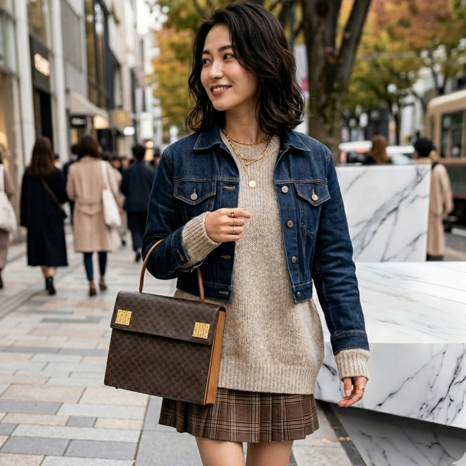 稀有品 CELINE多重凱旋門咖啡色老花凱莉包 手提包