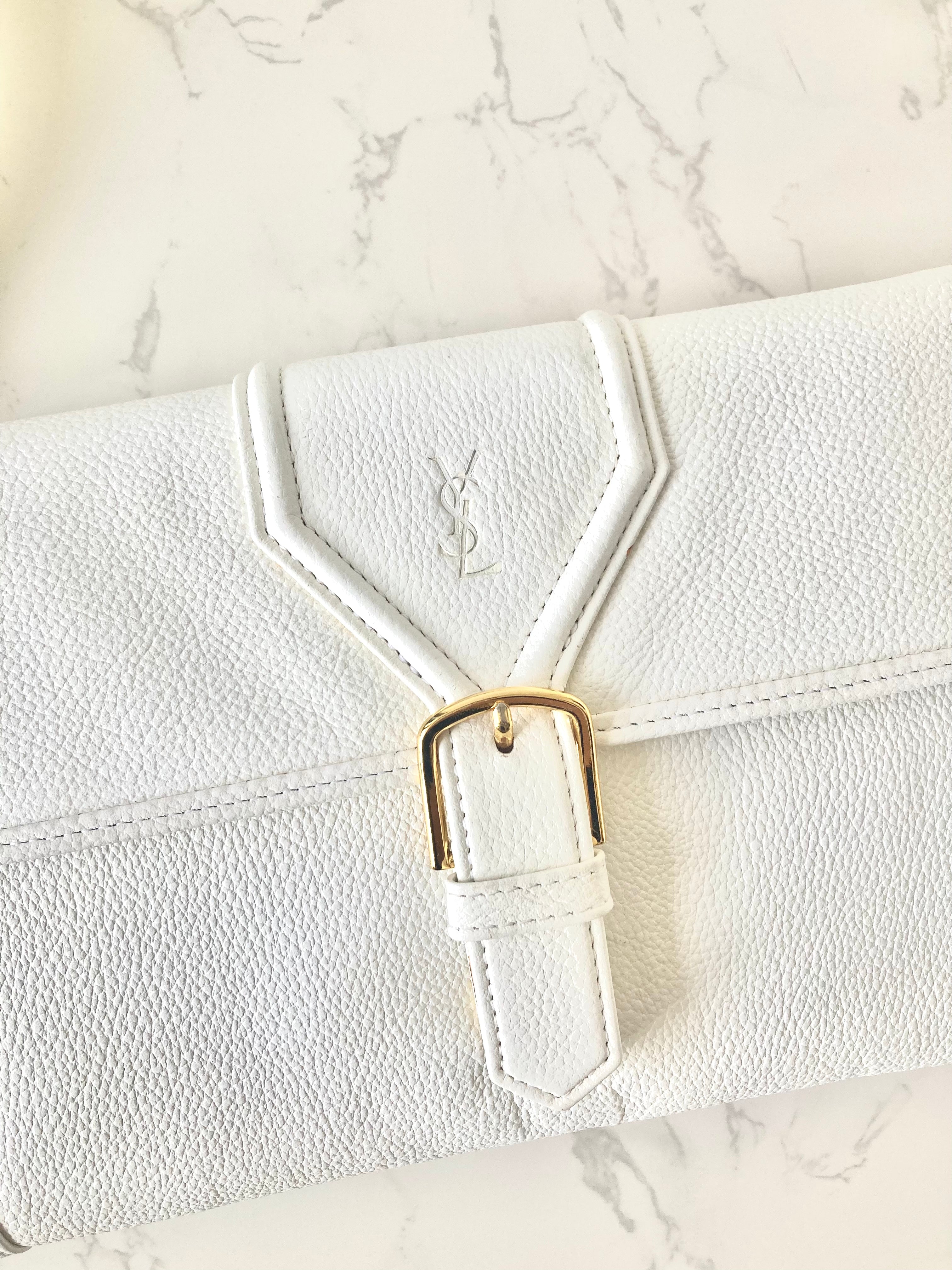 YVES SAINT LAURENT Signature White Logo Shoulder / Crossbody Bag