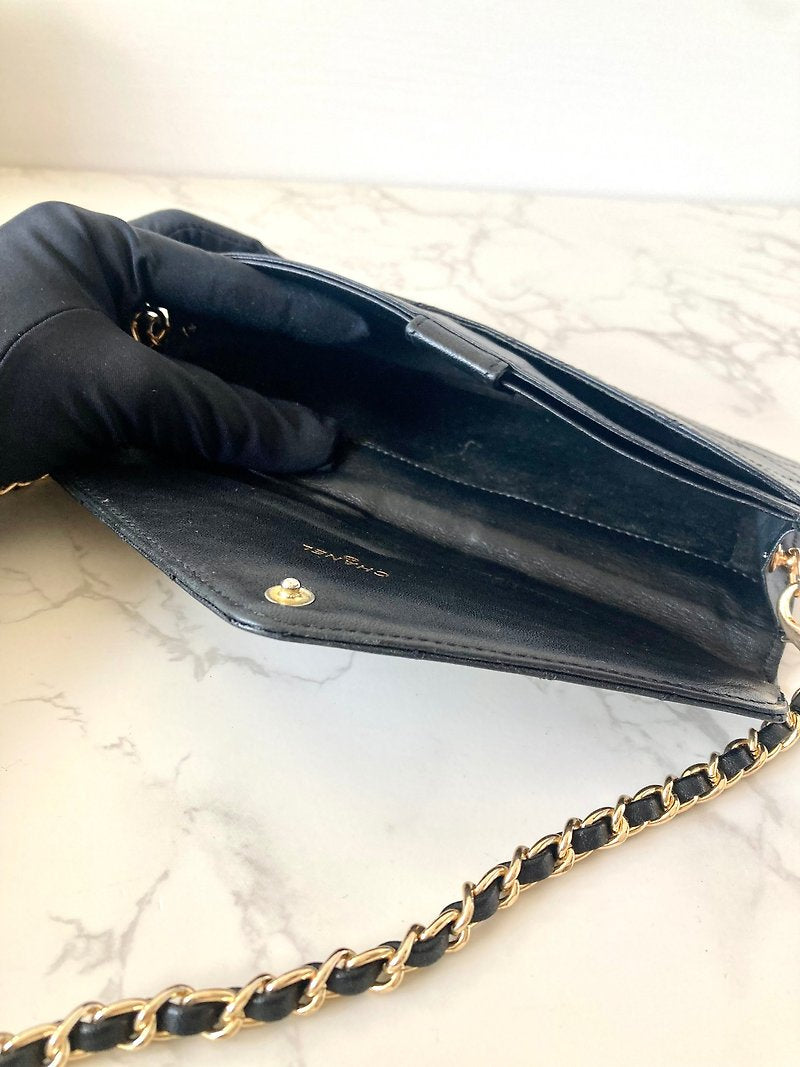 CHANEL Black Gold Buckle Envelope Small Bag/Side Bag/Messenger Bag/Clutch Bag/Mid-Length Wallet