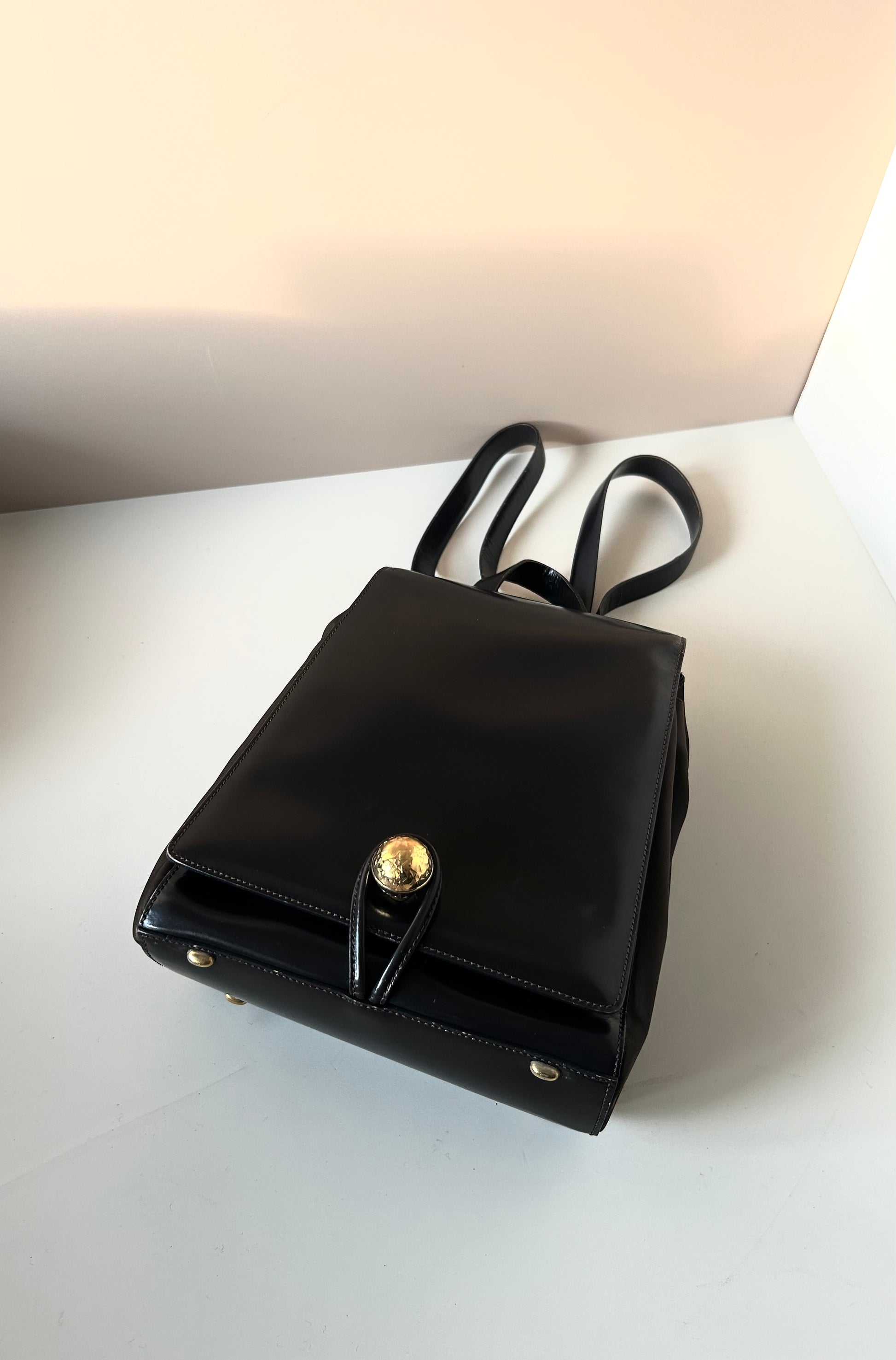 CELINE rare black and gold planet flap backpack / shoulder bag