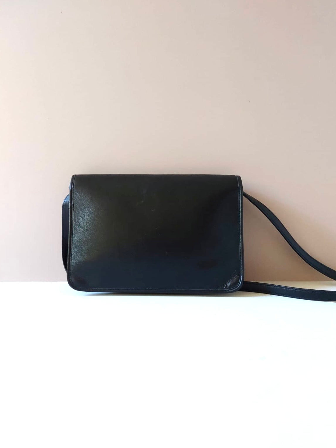 CHRISTIAN DIOR Rare black leather CD gold buckle flap side bag / short crossbody bag