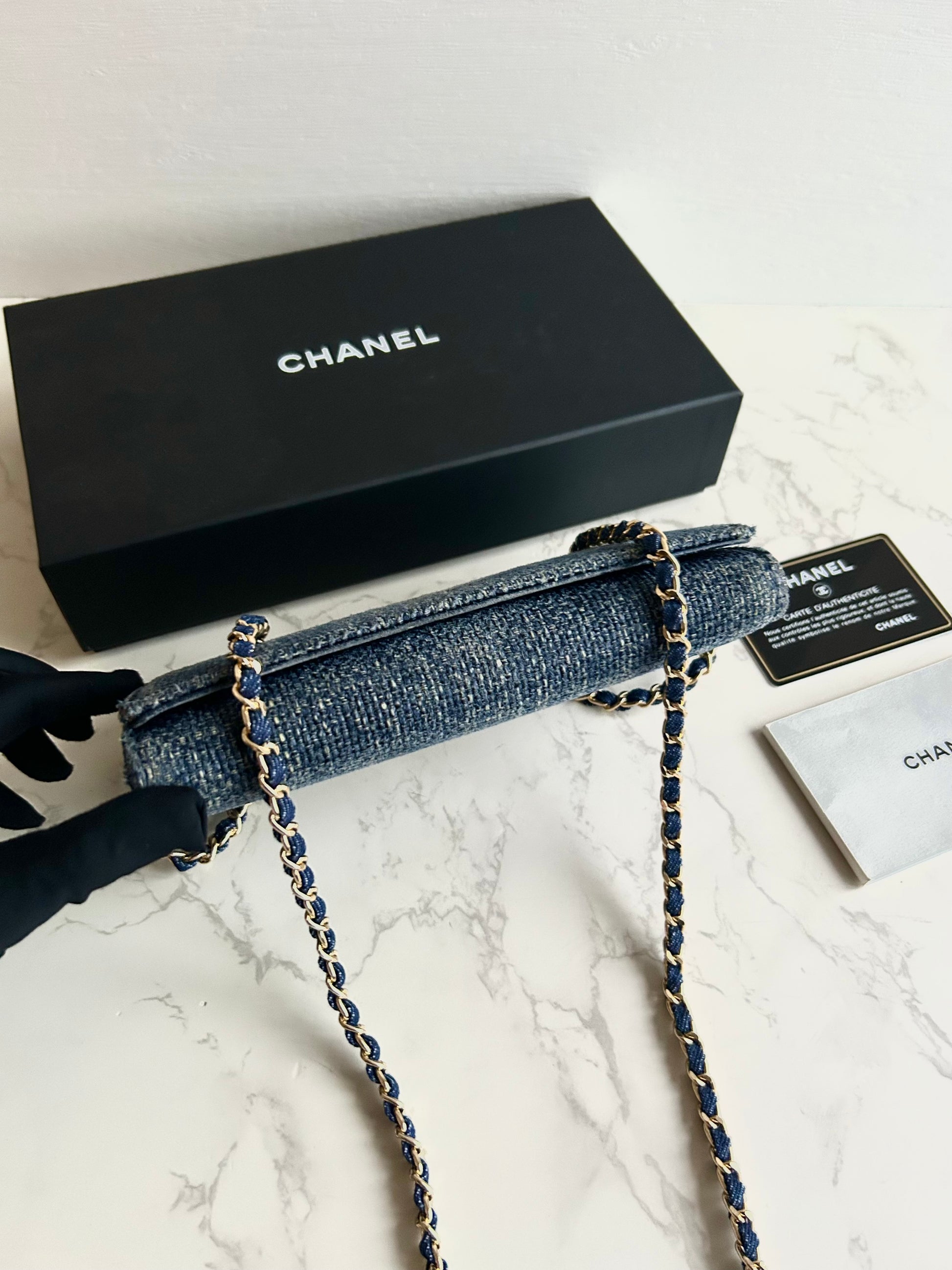 稀有 Chanel牛仔藍WOC 側背包 斜背包 長夾