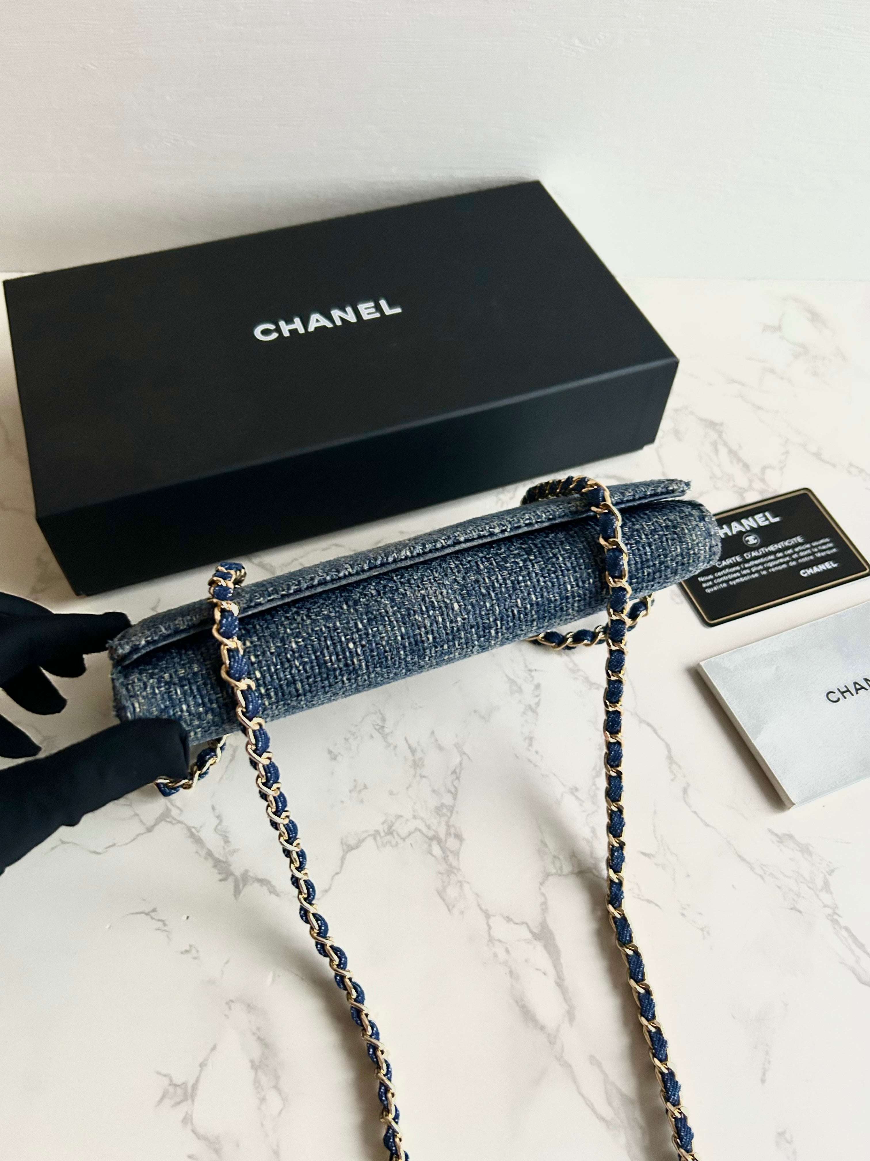 Rare Full Set Chanel Denim Patchwork WOC Shoulder Bag Crossbody Bag Long Wallet