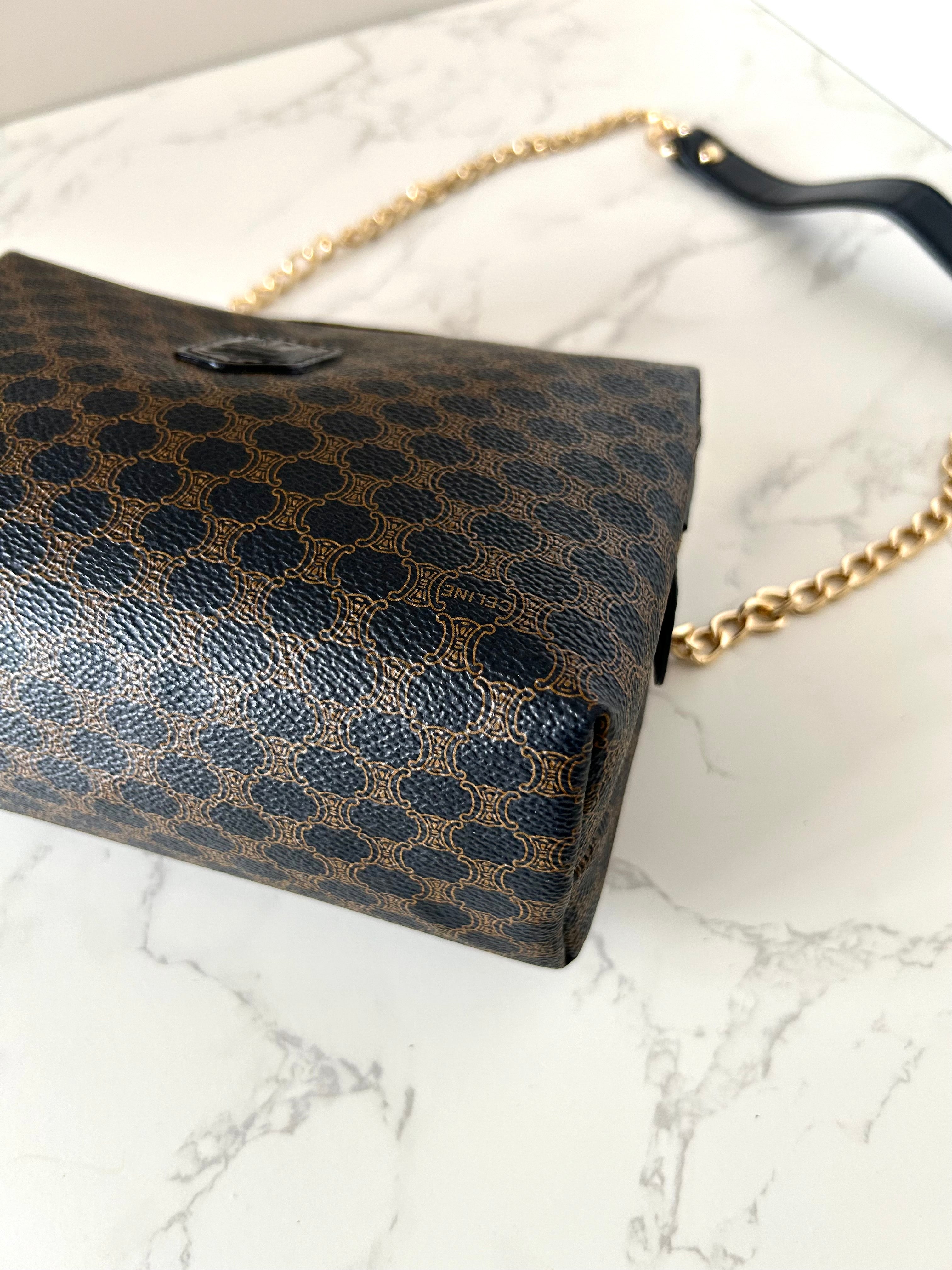 CELINE Rare Medium Cloud Black Old Flower Side Bag / Diagonal Bag
