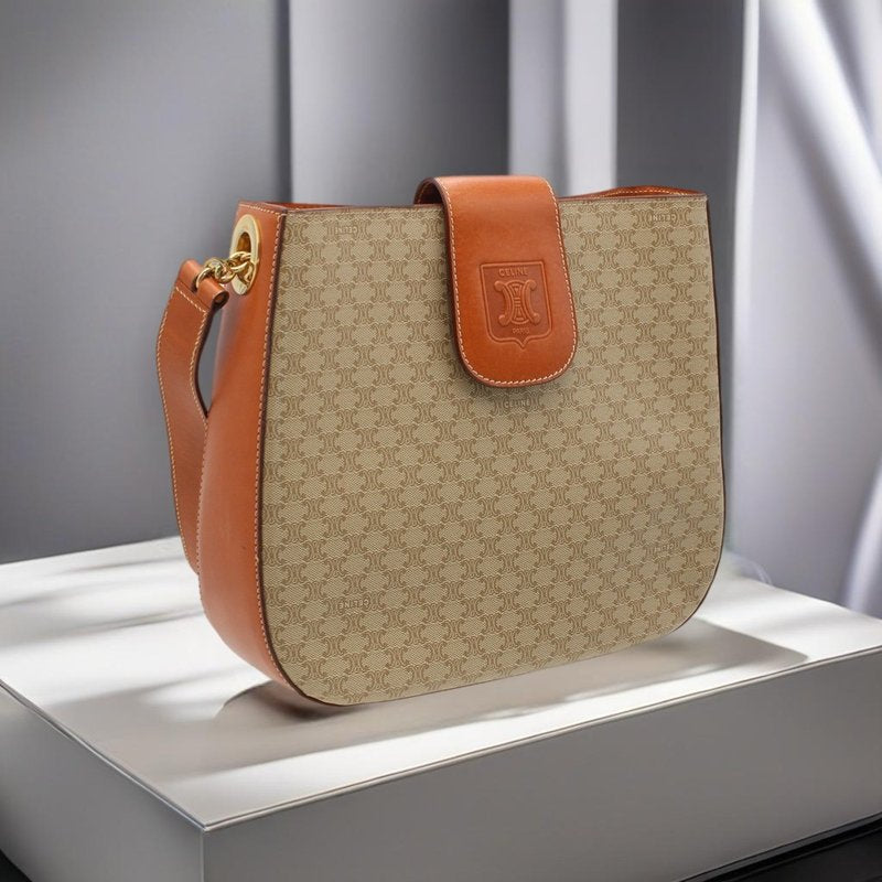 CELINE rare old flower patchwork leather saddle bag / side bag