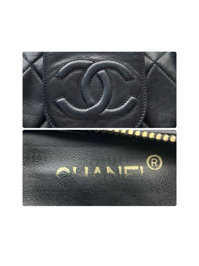 CHANEL rare black gold tassel chain leather bucket bag / small tote bag / side backpack