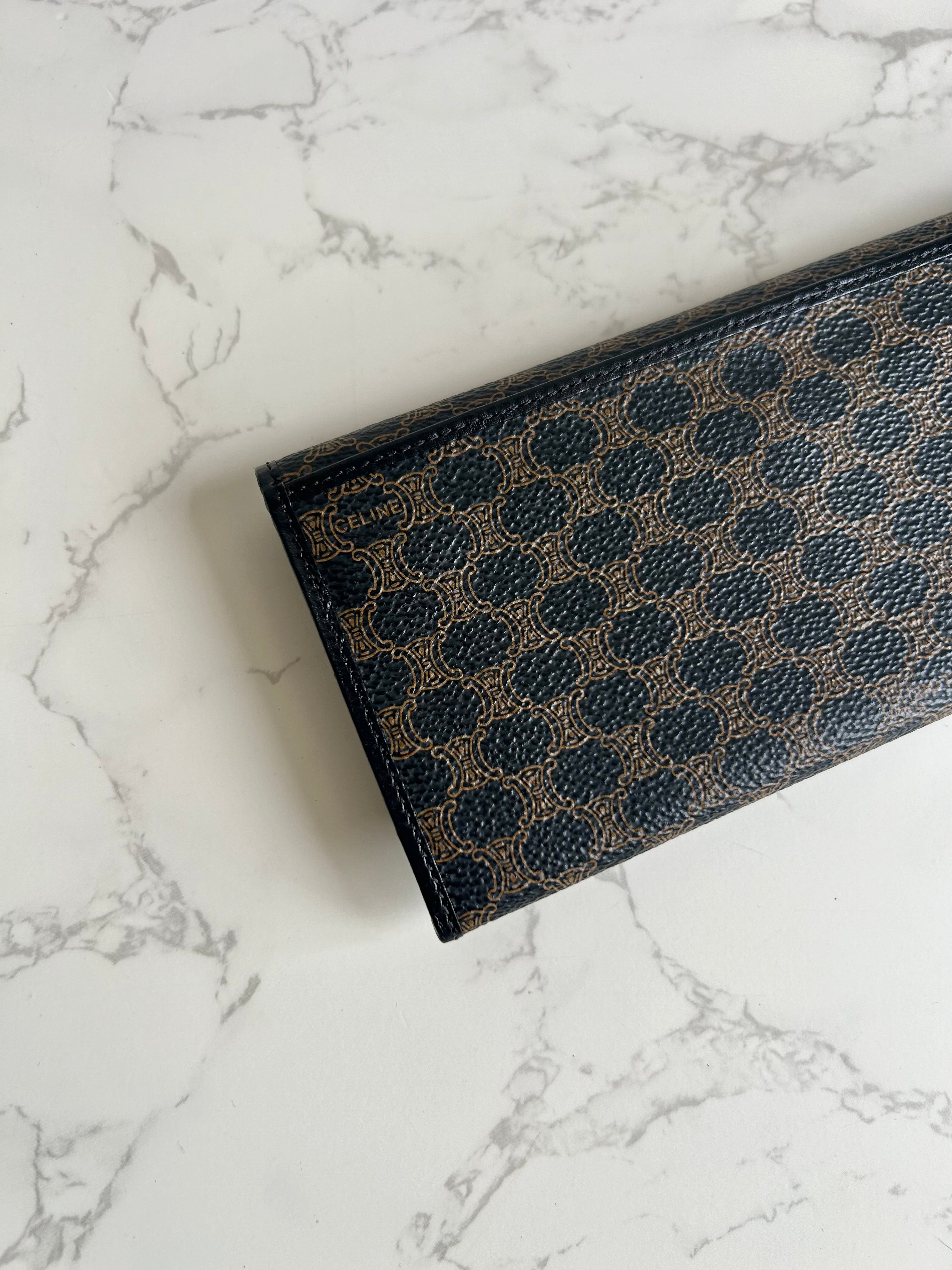 CELINE black monogram leather long wallet/wallet