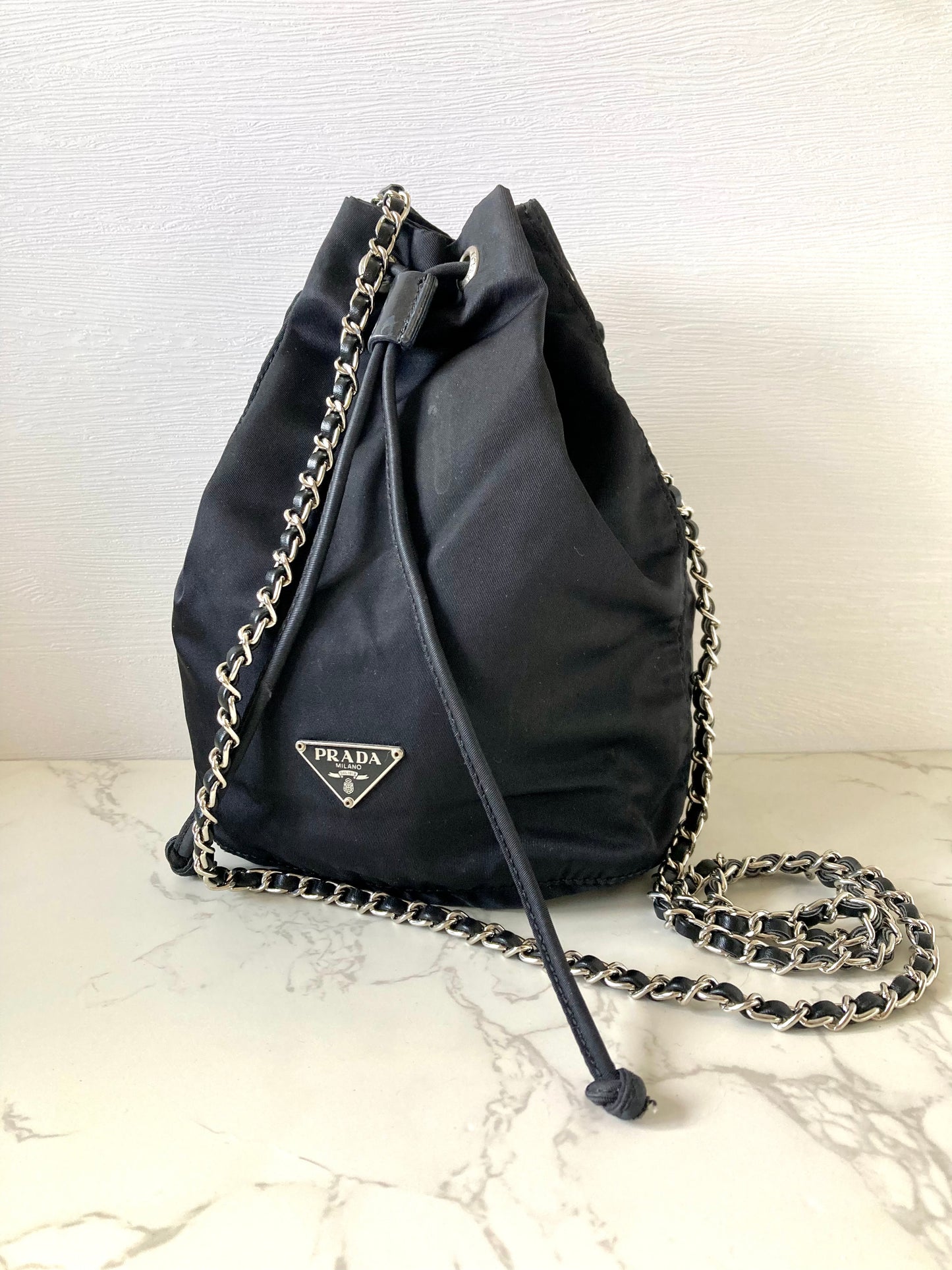 PRADA Black Mini Bucket Chain Crossbody Bag