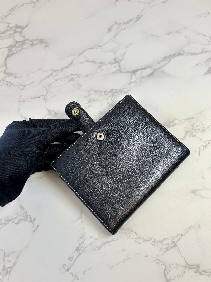 LOEWE rare snake bone black cowhide leather short wallet / small wallet / coin purse