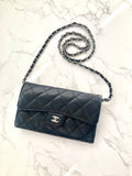 CHANEL Black Caviar Leather Classic Flap Wallet-on-Chain WOC (Add-on Chain)