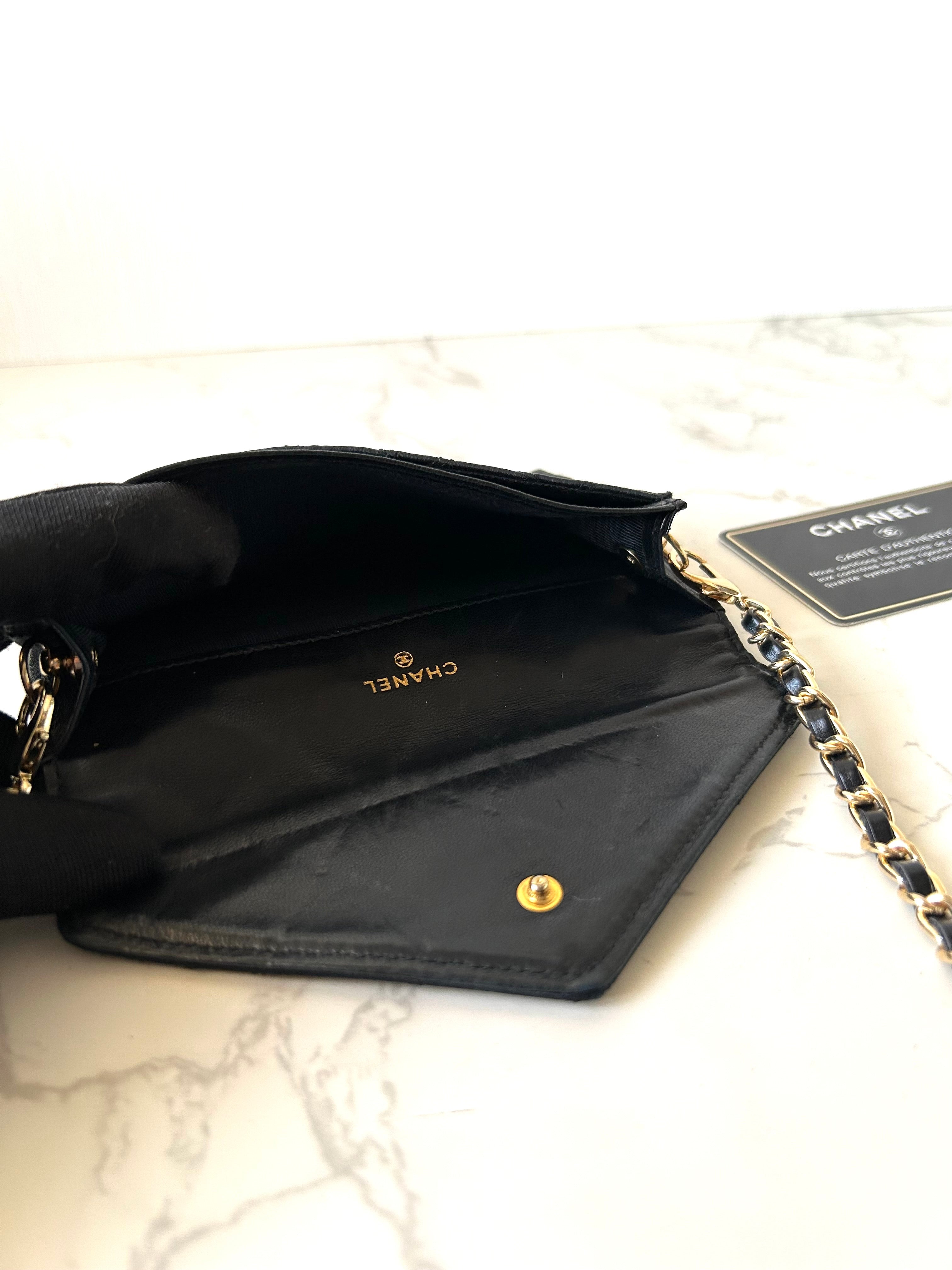 CHANEL Rare Black Satin Rhinestone Small Bag/Side Bag/Messenger Bag/Clutch Bag