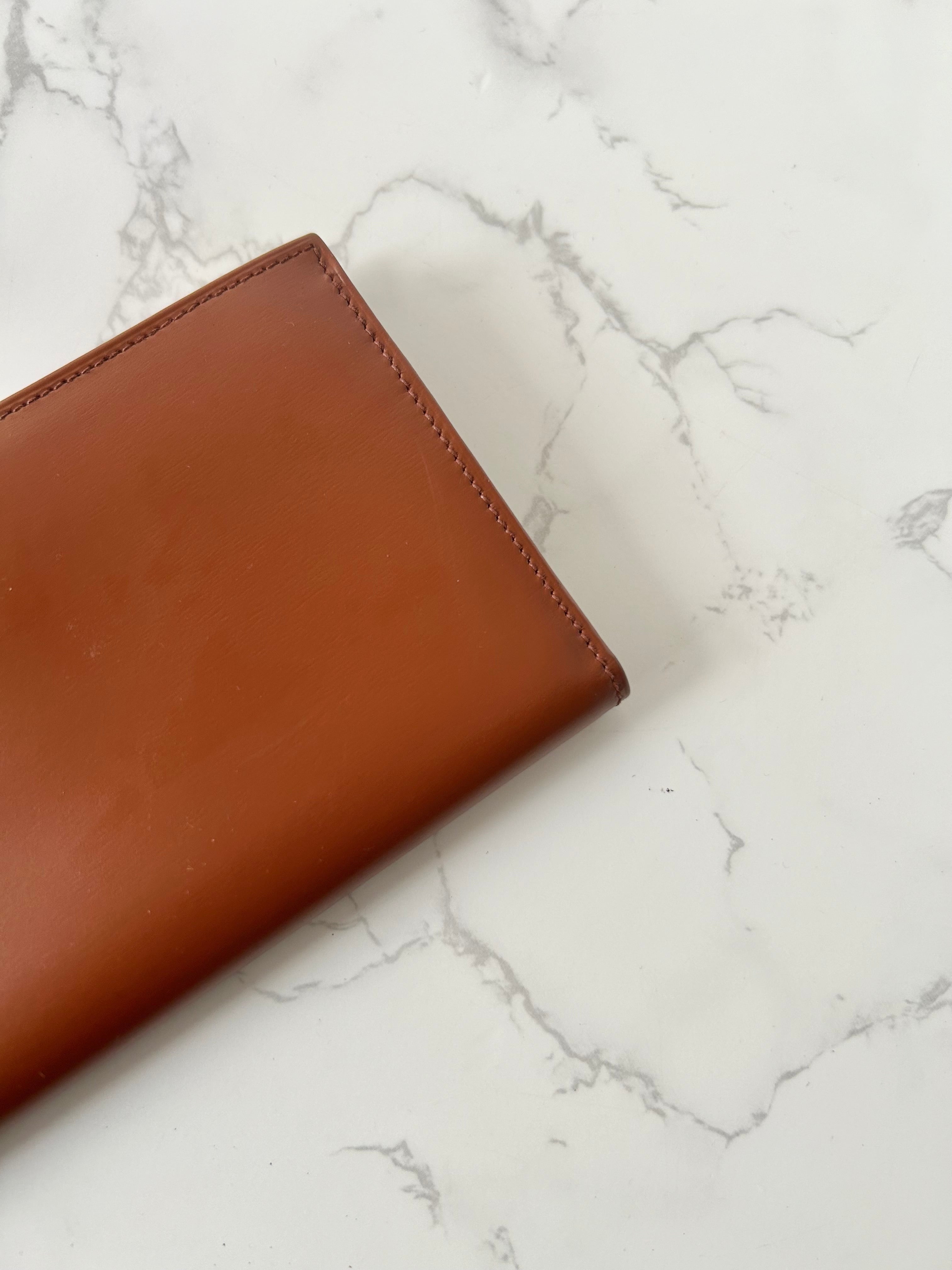 CELINE Brown Gold Ring Leather Long Wallet / Wallet