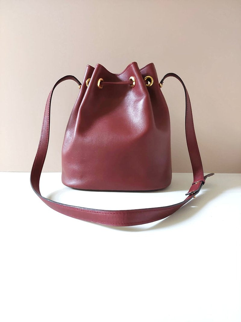 CARTIER Rare Burgundy Small Bucket Drawstring Bag/Side Bag/Messenger Bag