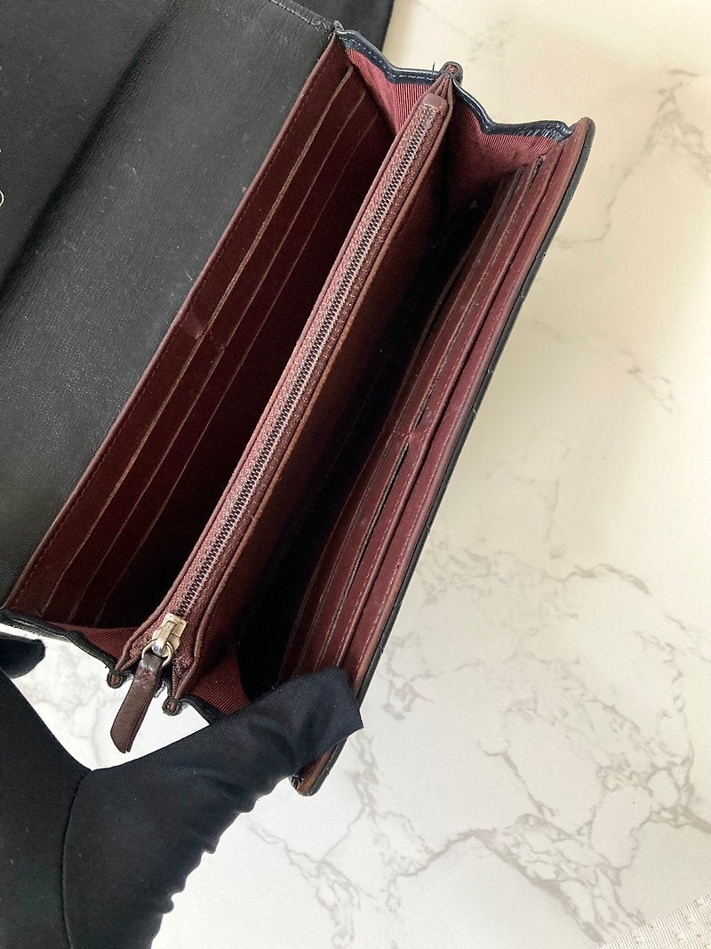 CHANEL classic black lambskin check silver label long wallet / wallet