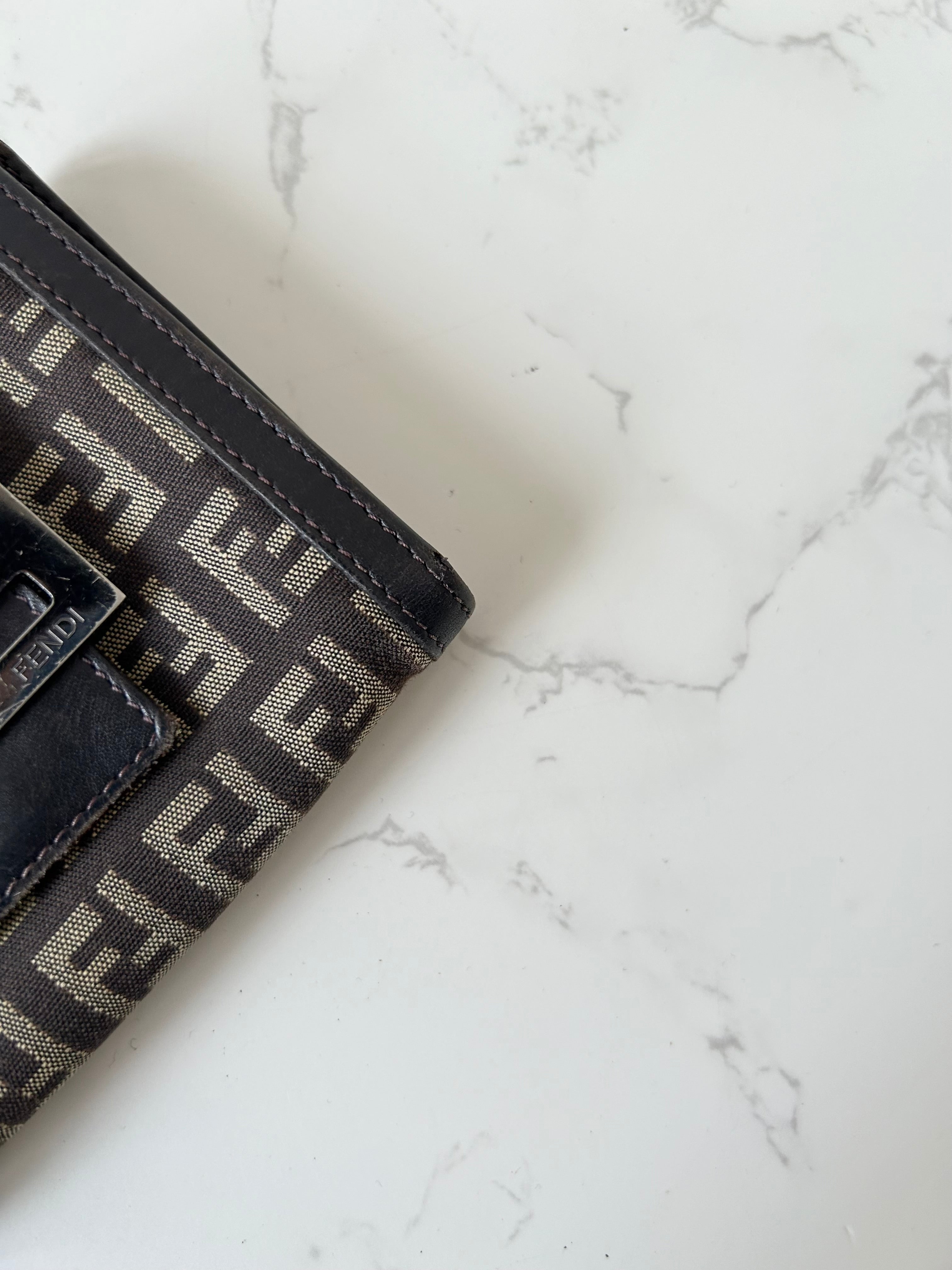 FENDI Zucchino Coffee Apricot Monochrome Bi-Fold Wallet/Short Clip/Coin Purse