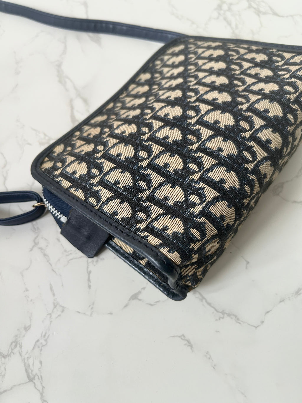 CHRISTIAN DIOR dark blue and black monogram shoulder bag / side bag / oblique bag
