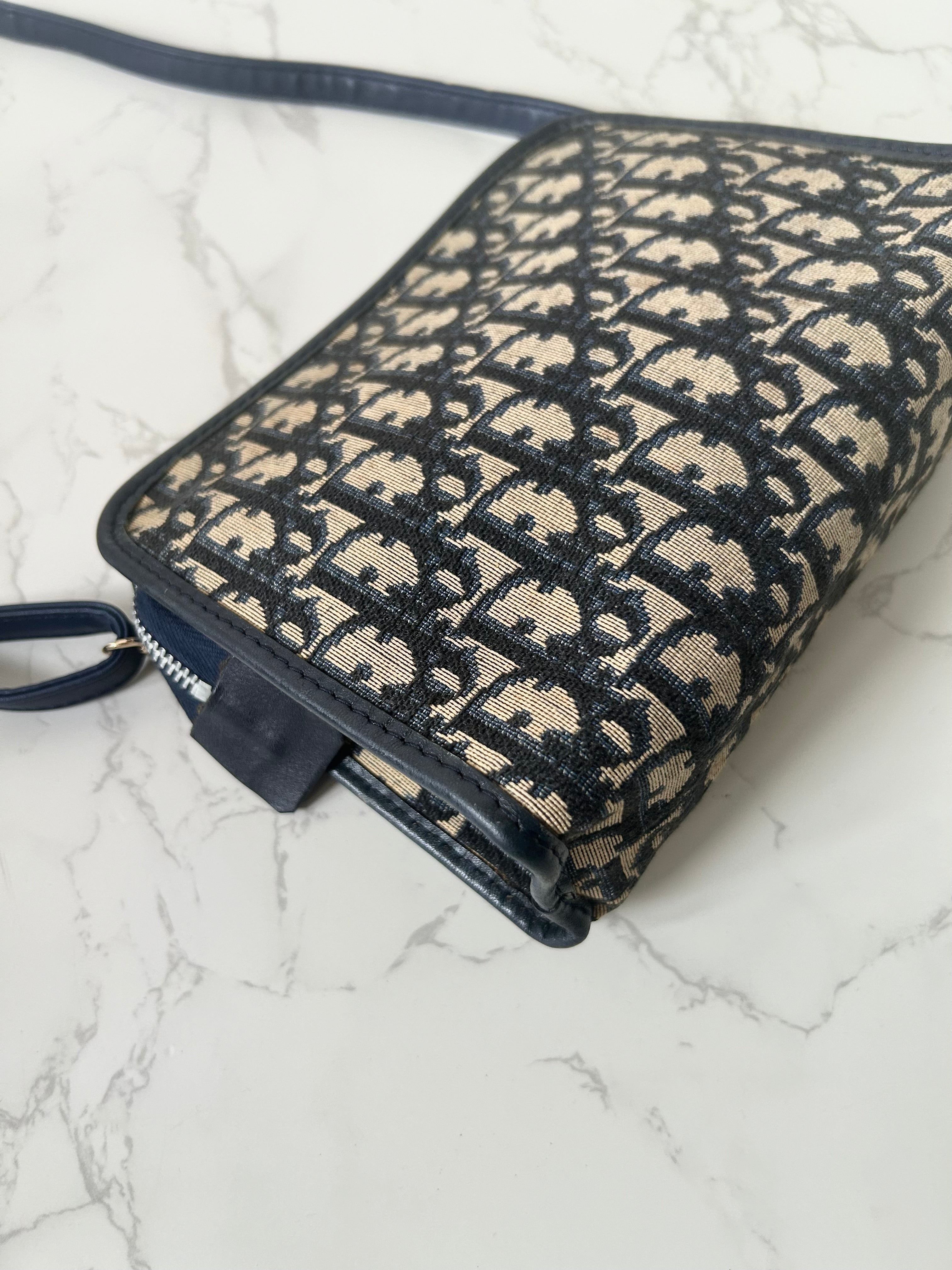 CHRISTIAN DIOR dark blue and black monogram shoulder bag / side bag / oblique bag
