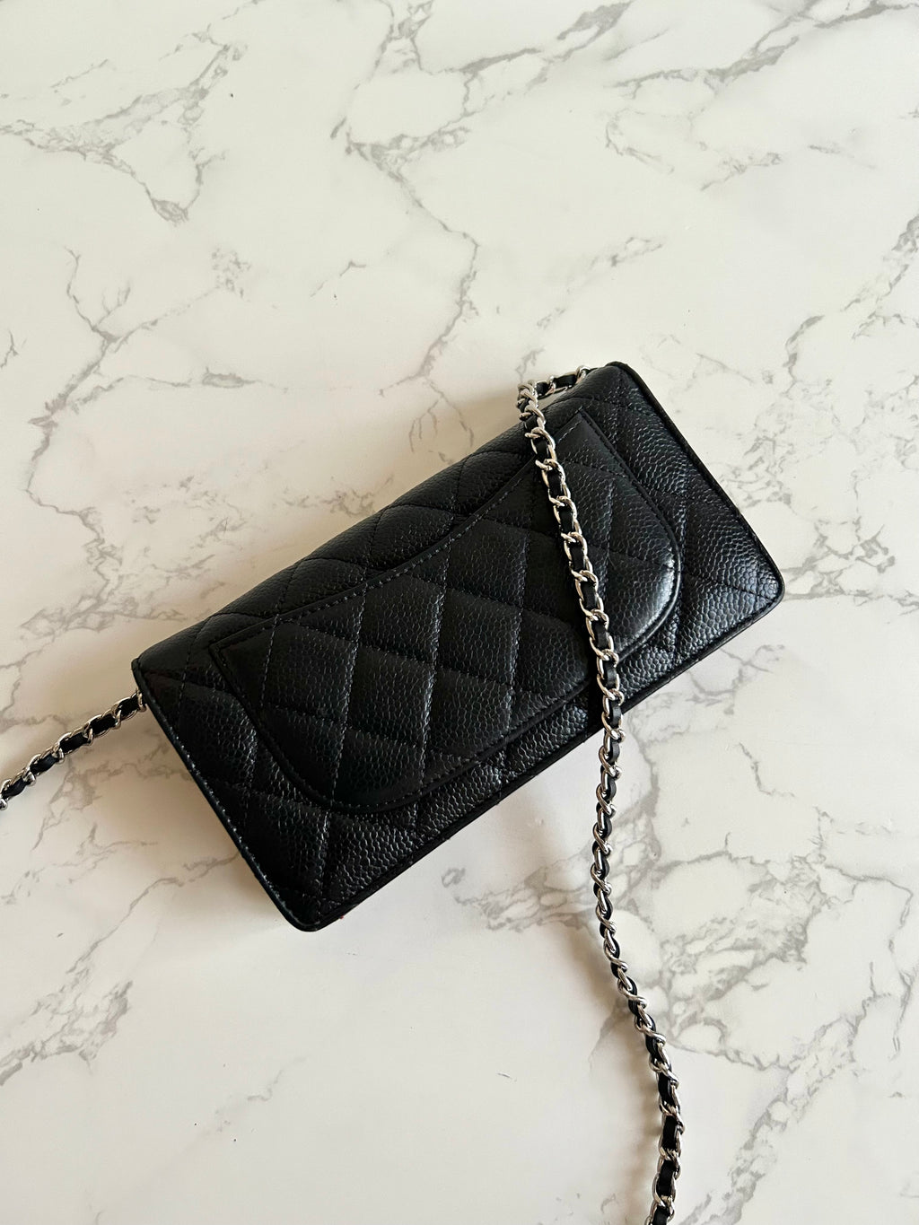 CHANEL Black Caviar Leather WOC Long Wallet / Side Bag / Crossbody Bag
