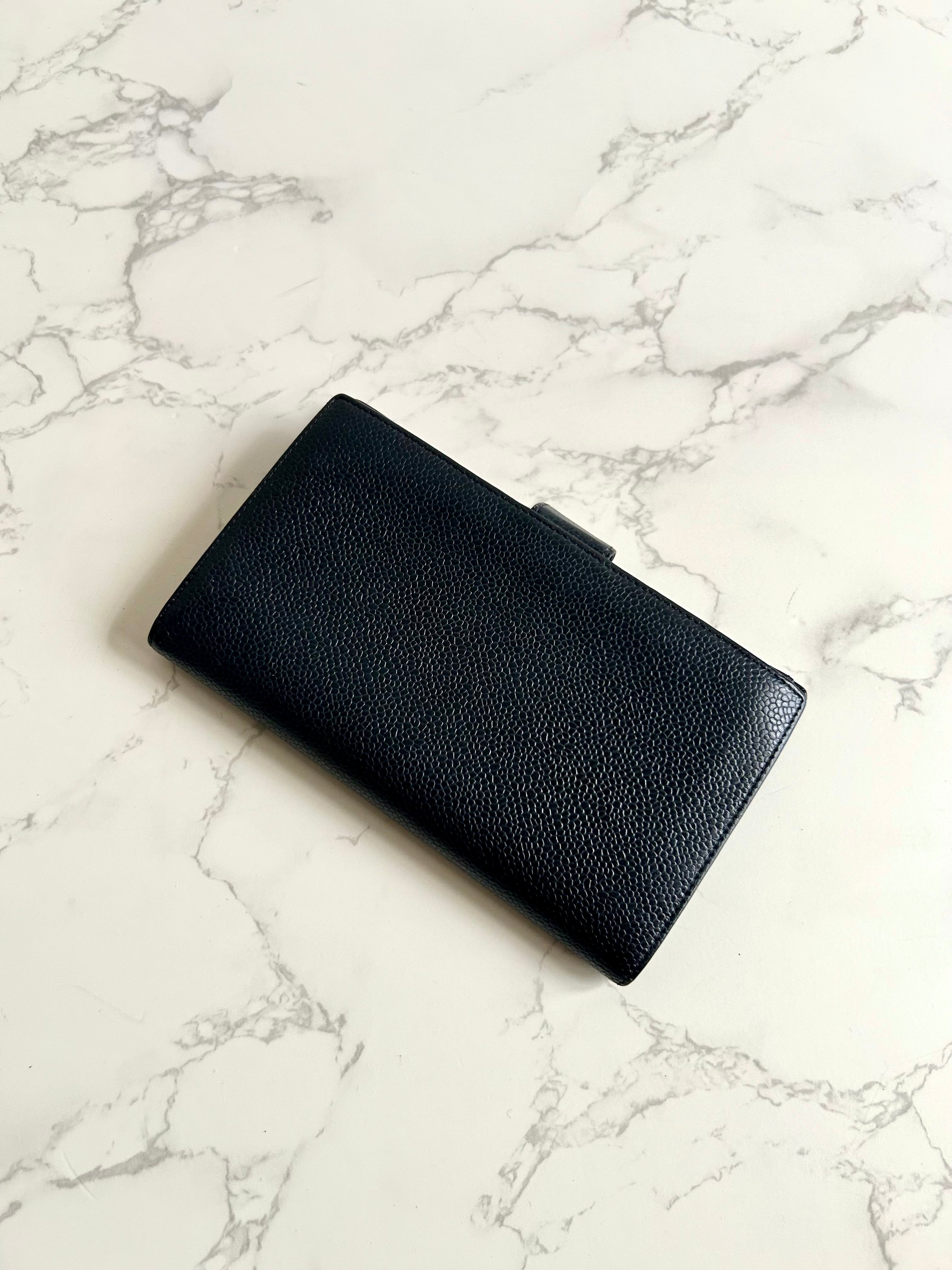 CHANEL Black Classic Caviar Leather Long Wallet/Wallet