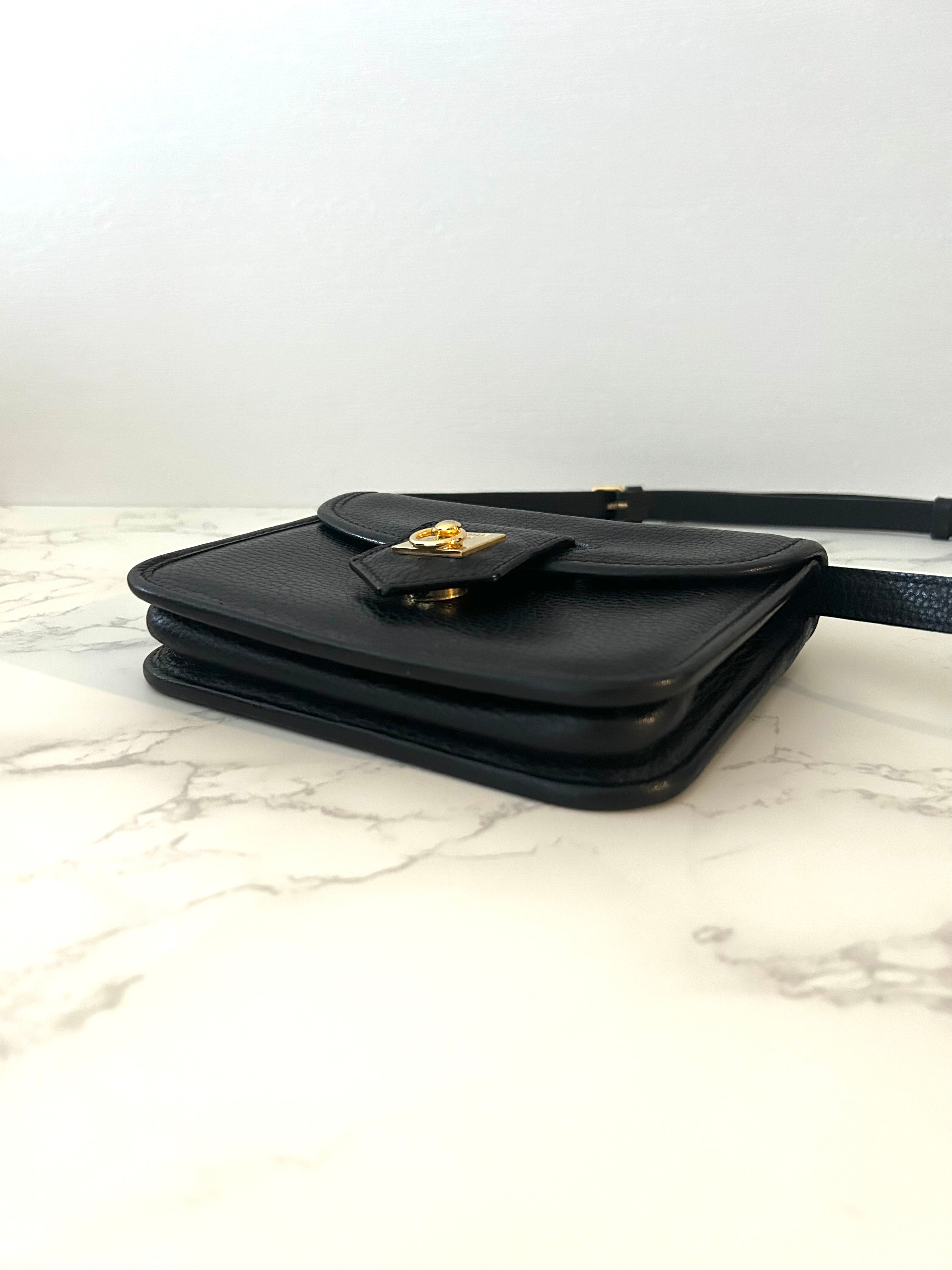 CELINE rare black gold buckle small box leather shoulder bag / crossbody bag