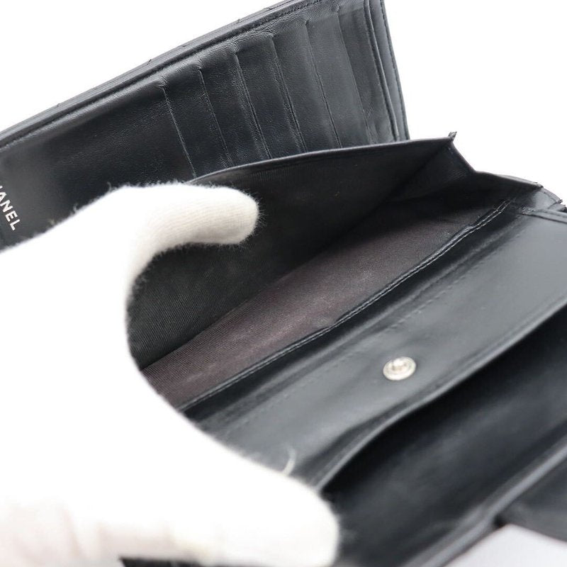 CHANEL Black Lambskin Leather Long Wallet/Chain Side Bag/Slant Bag - Japanese Second-hand Vintage