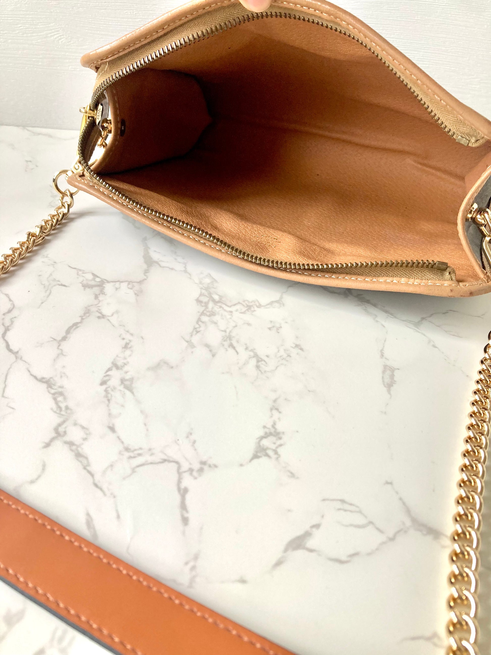 CELINE Brown Macadam Monogram Two-way Shoulder Bag / Pouch Chain Bag