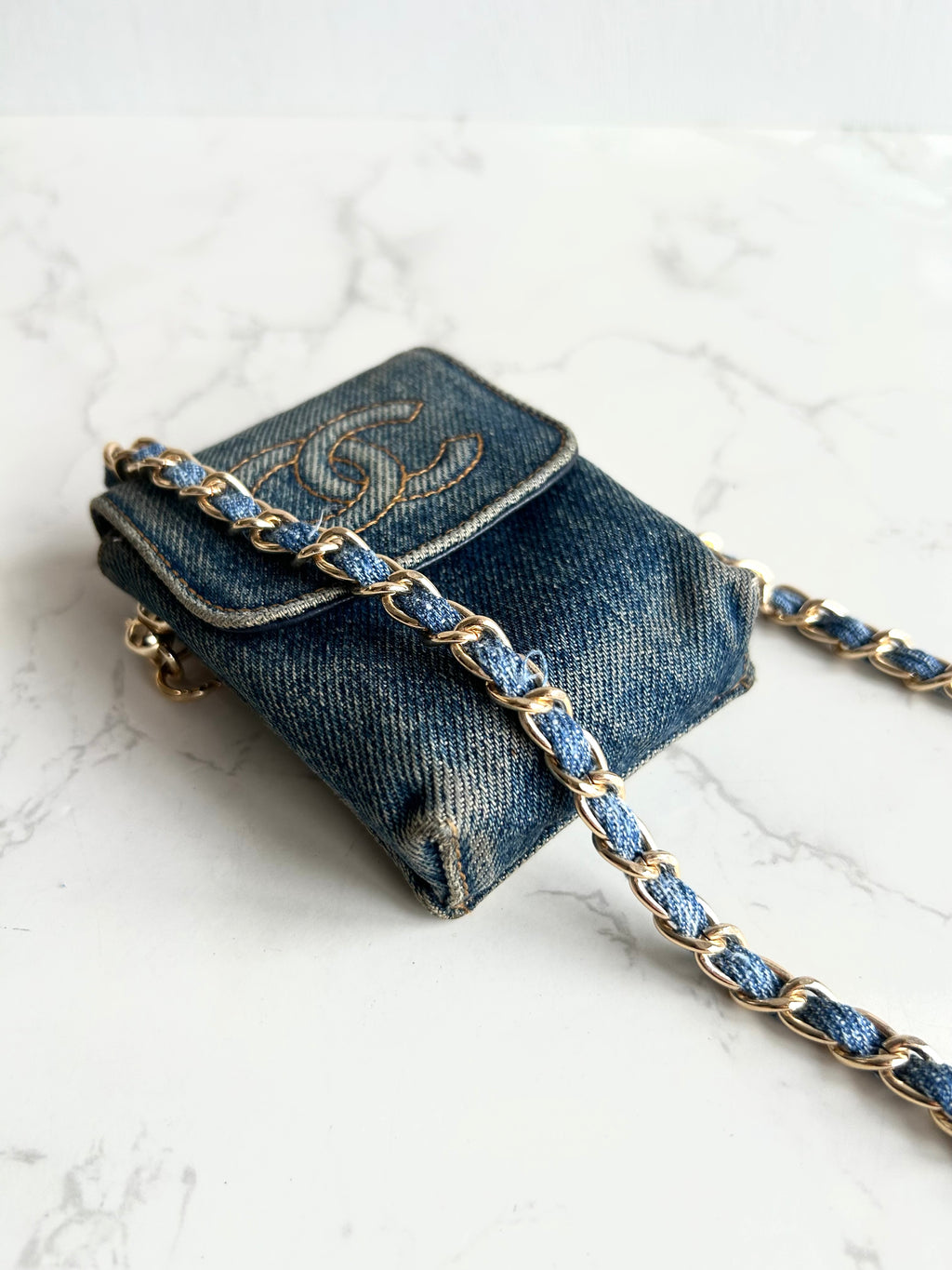 Chanel 牛仔布藍色斜背包 單肩包 側背包 中古包