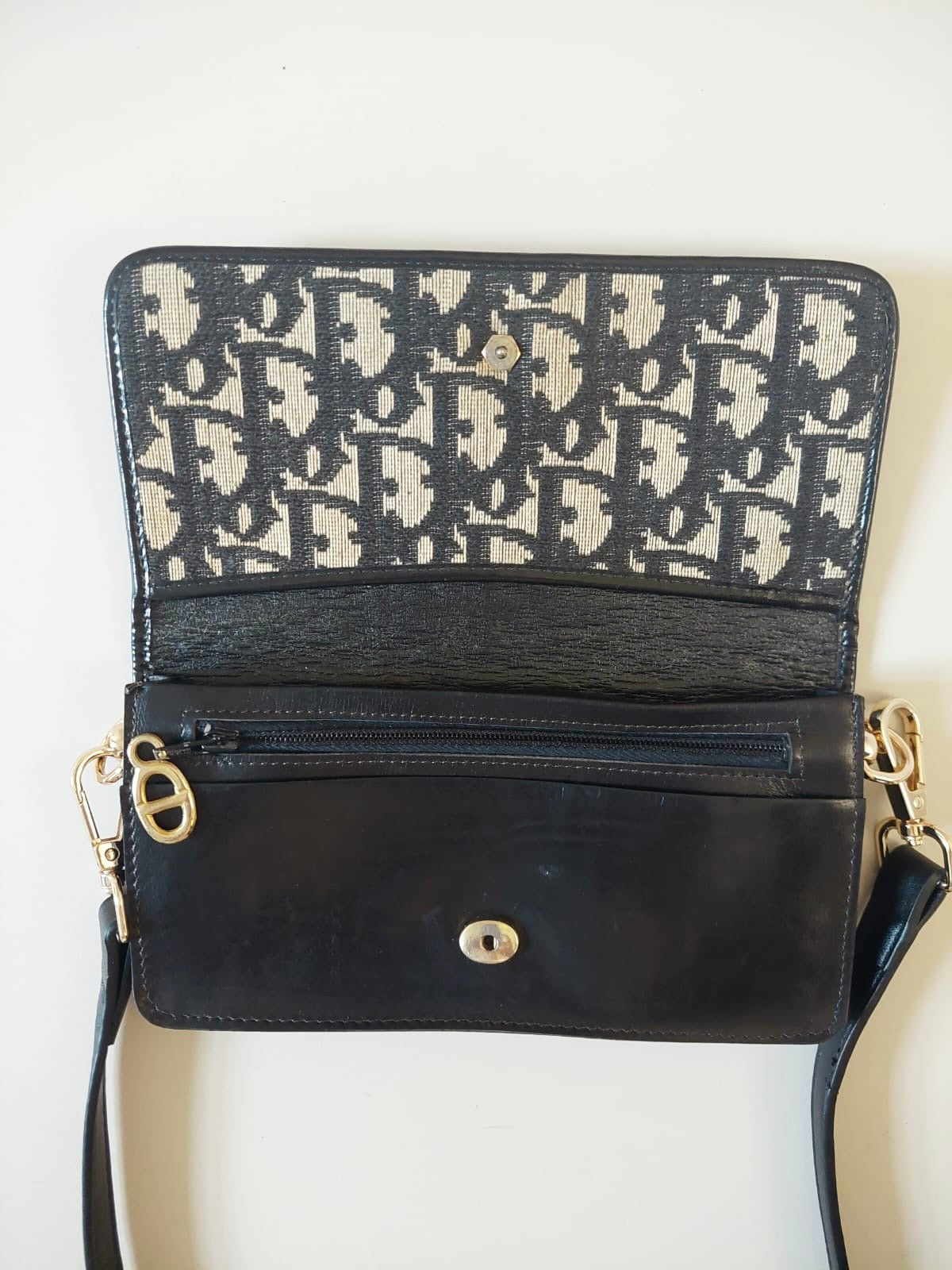 CHRISTIAN DIOR black monogram side bag/oblique bag/long wallet