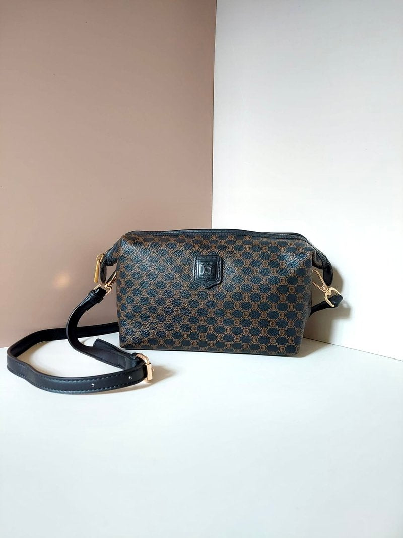 CELINE Medium Cloud Black Old Flower Leather Side Bag/Messenger Bag/Clutch Bag