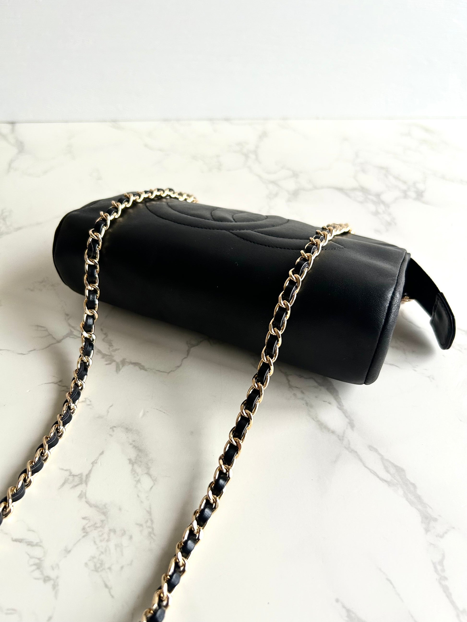 Chanel 黑色小羊皮革Cocomark斜背包/單肩包/側背包