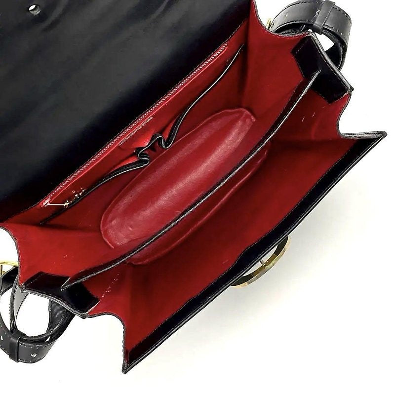 CELINE rare black gold ring leather French fry small bag / side backpack / oblique backpack