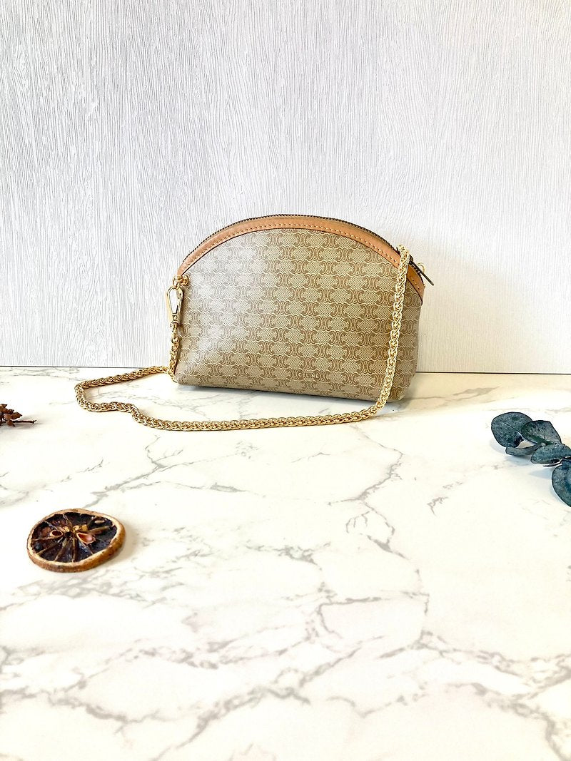 CELINE beige Arc de Triomphe old flower shoulder bag/oblique backpack/side backpack/clutch bag
