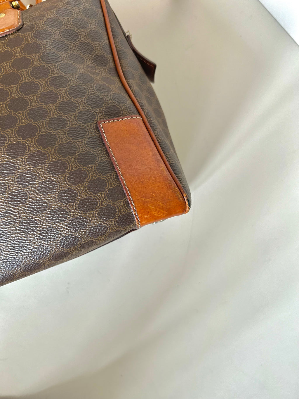 CELINE brown old flower leather Boston bucket bag/handbag/side bag/crossbody bag