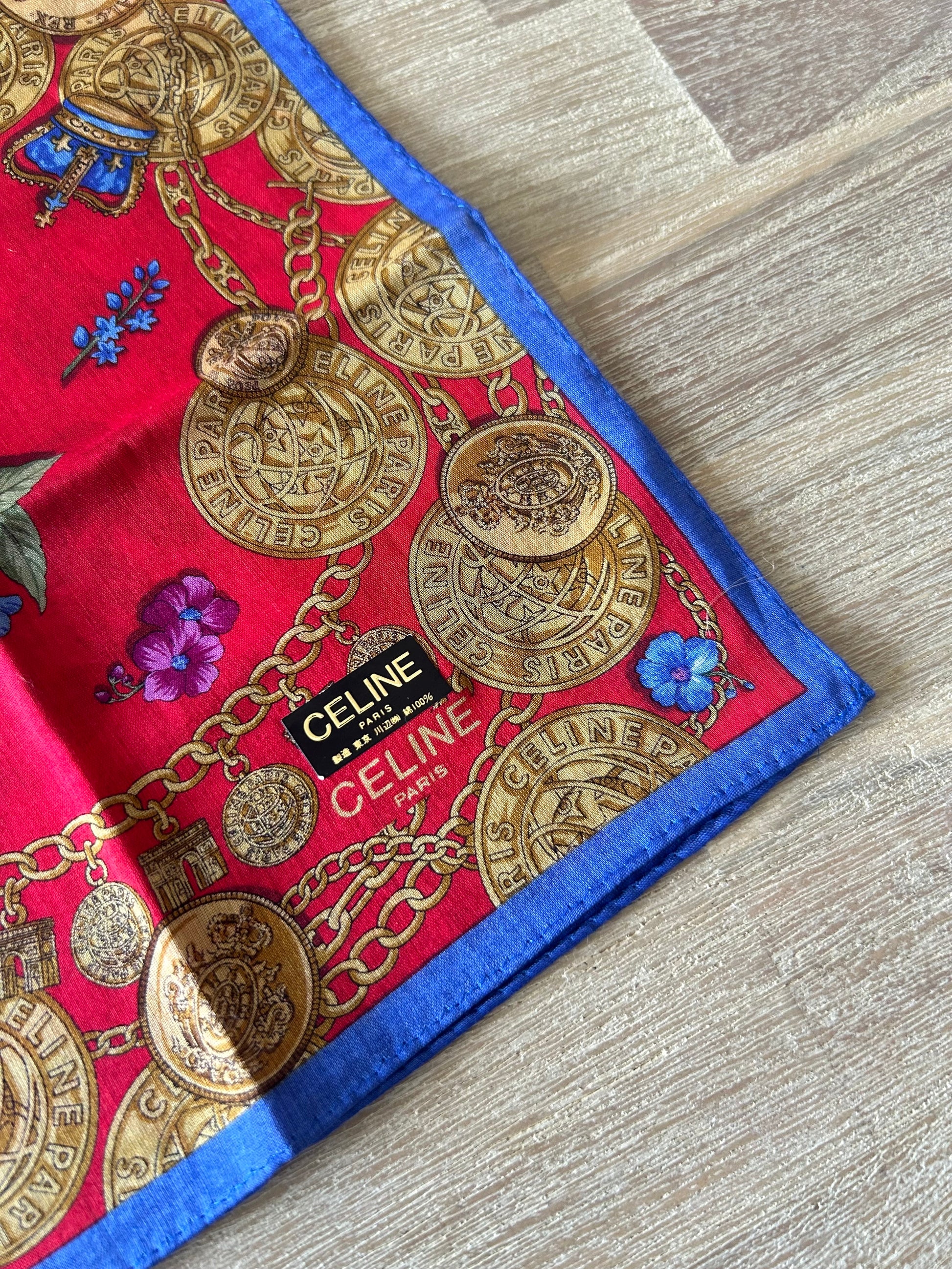 女神節滿額 HKD$3888贈品 - CELINE紅藍金幣方型絲巾 46x46cm