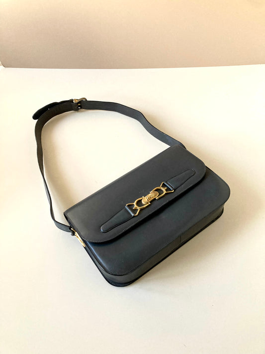 CELINE Black x Gold Horse Carriage Crossbody Bag