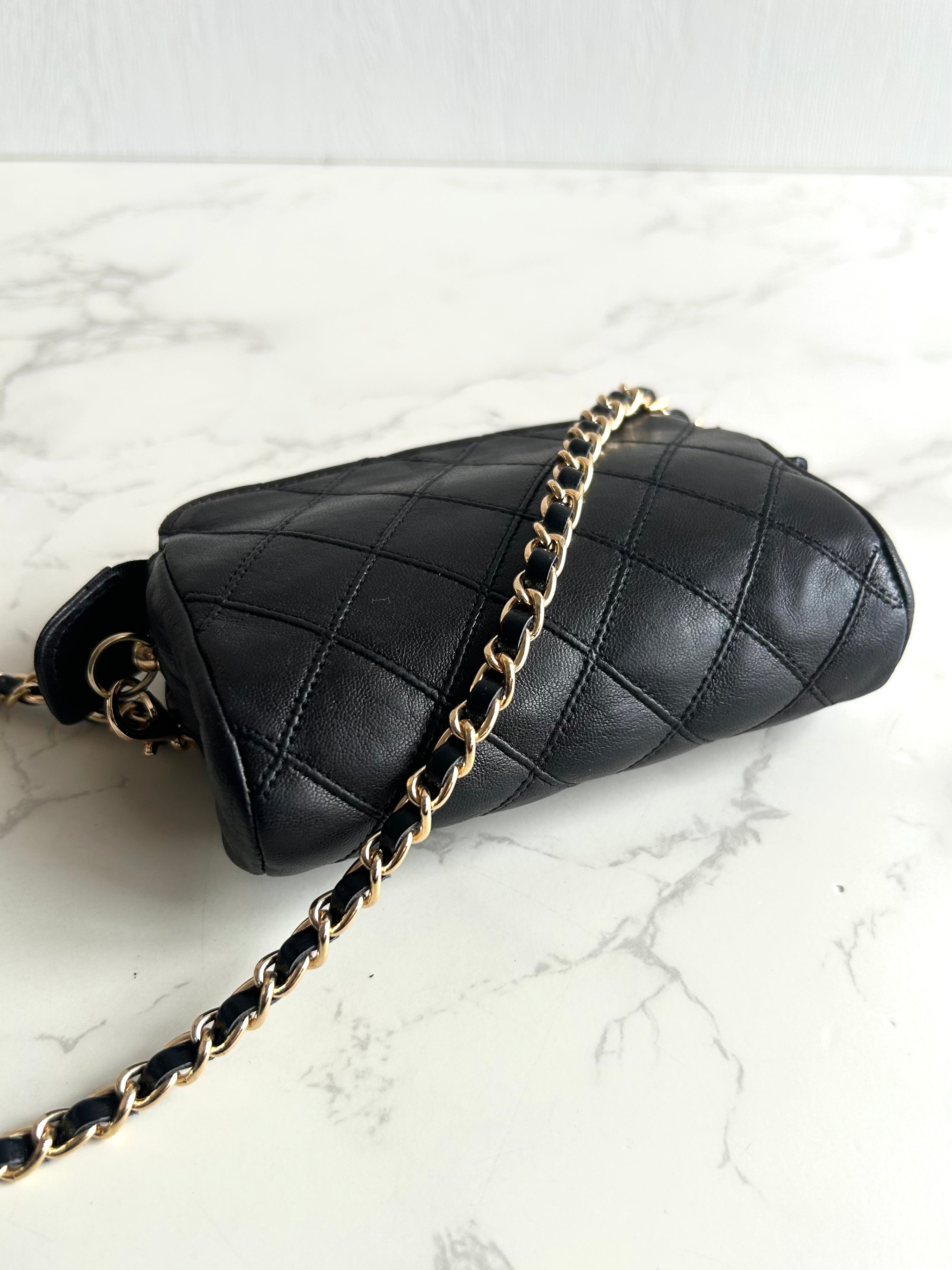 Used Chanel Black and Gold Lambskin Crossbody Bag Shoulder Bag