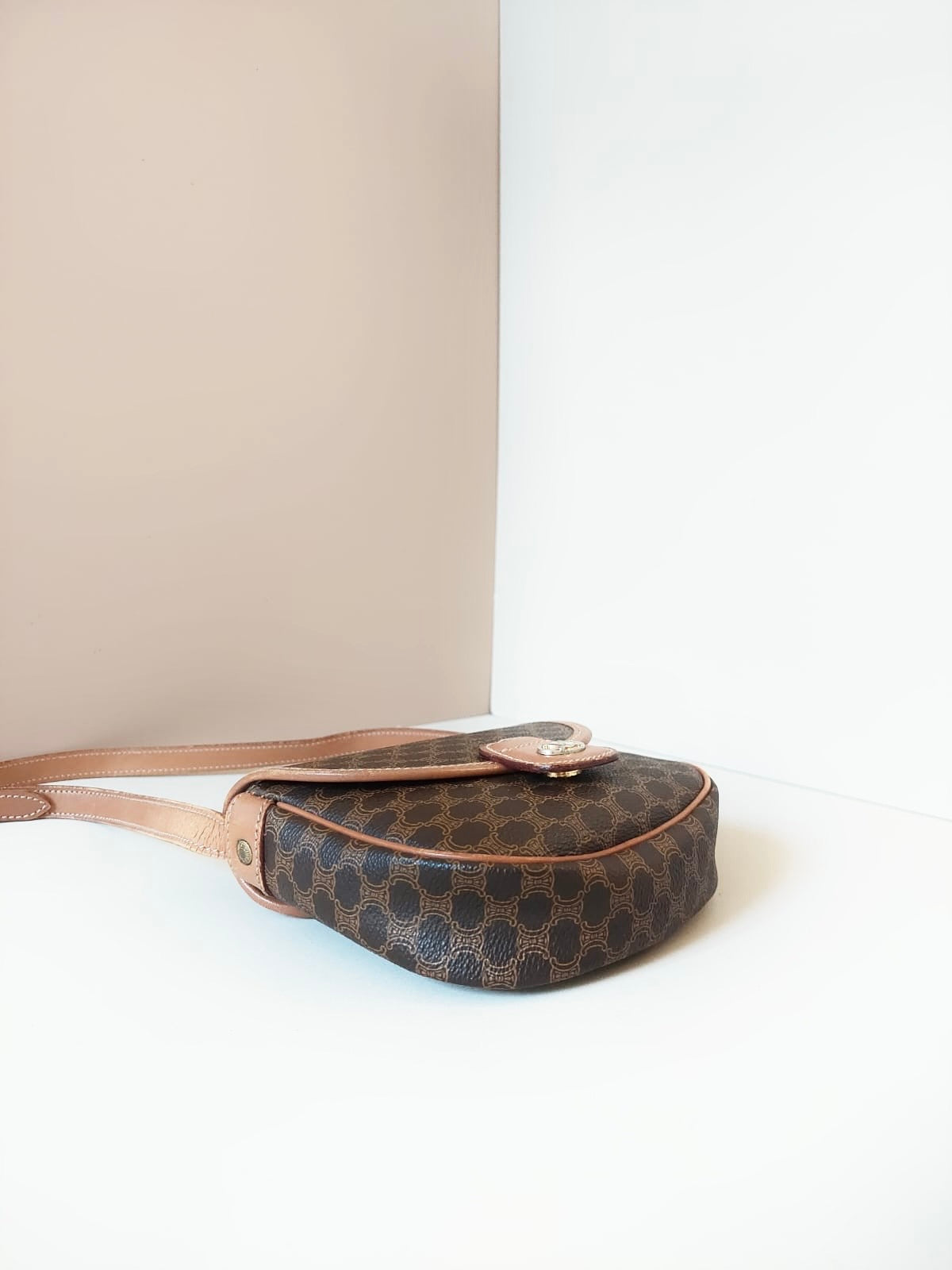 CELINE Half Moon Saddle Old Flower Leather Side Bag / Crossbody Bag