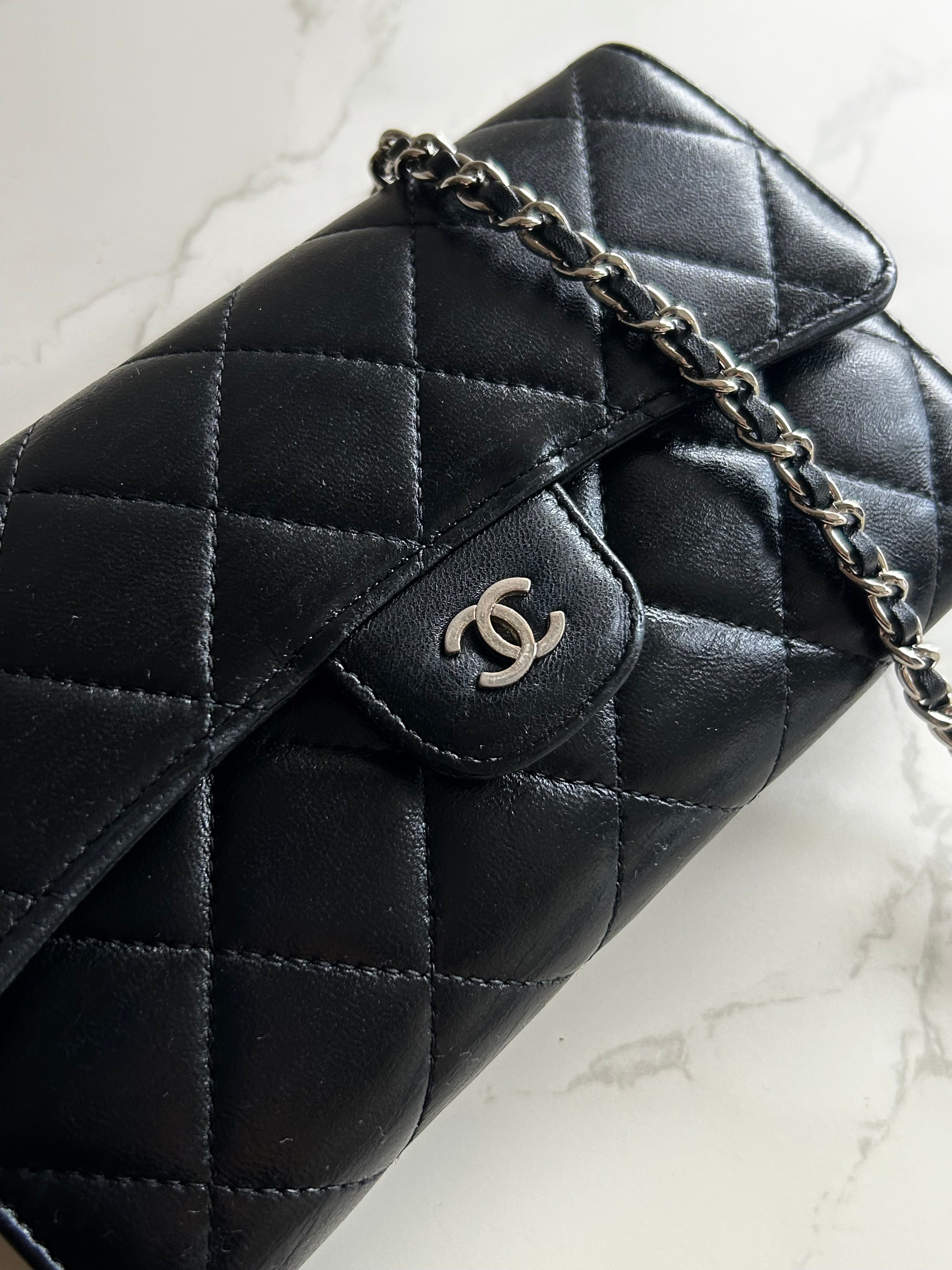 CHANEL Black Lambskin WOC Long Wallet / Side Bag / Crossbody Bag